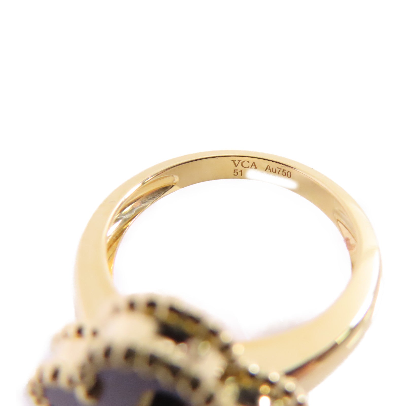 Van Cleef & Arpels 18K白金/黑瑪瑙Vintage Alhambra Black Agate Diamond Ring#51/US#5.75