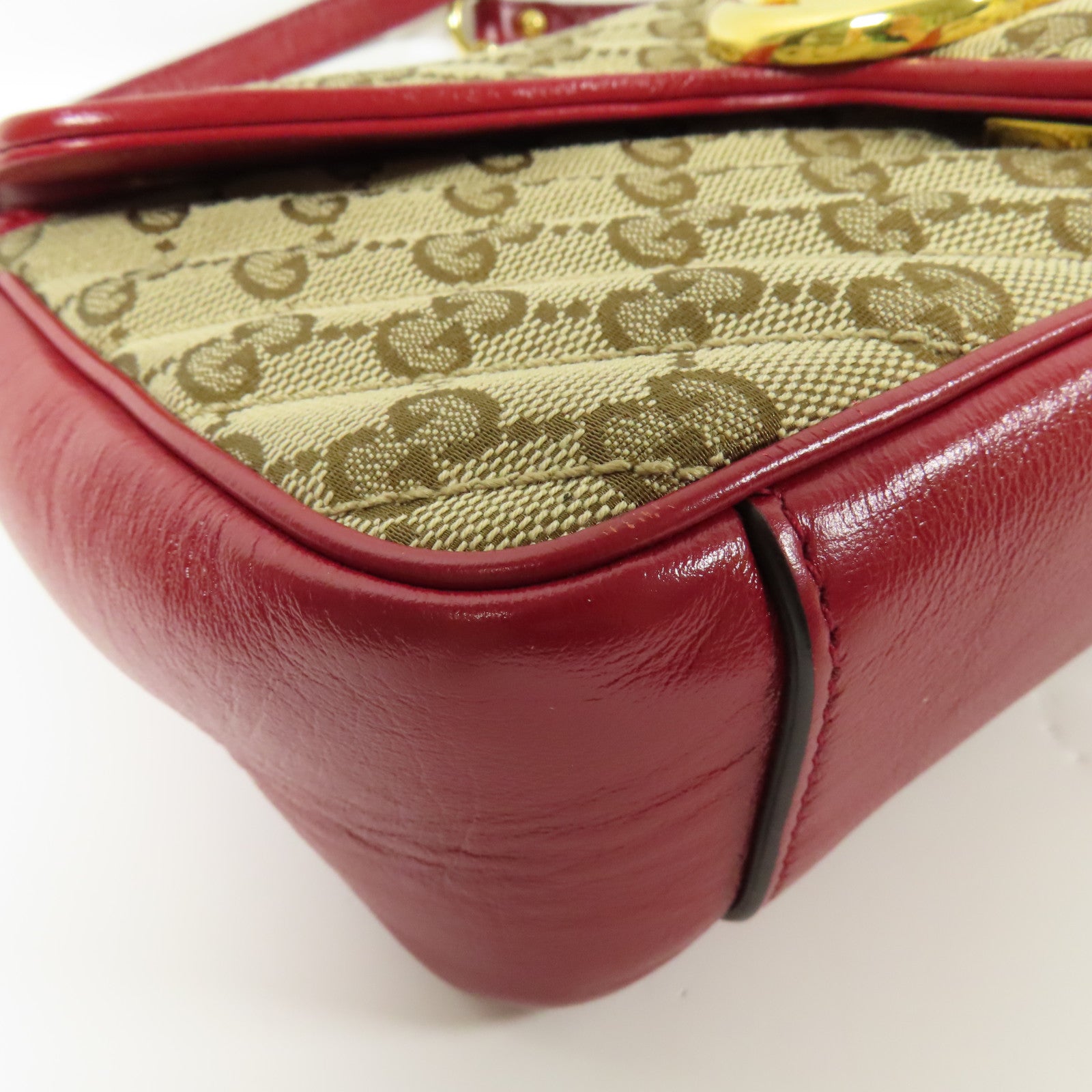 GUCCI GG GHW Marmont Bag Chain Shoulder Bag GG Canvas Brown Red