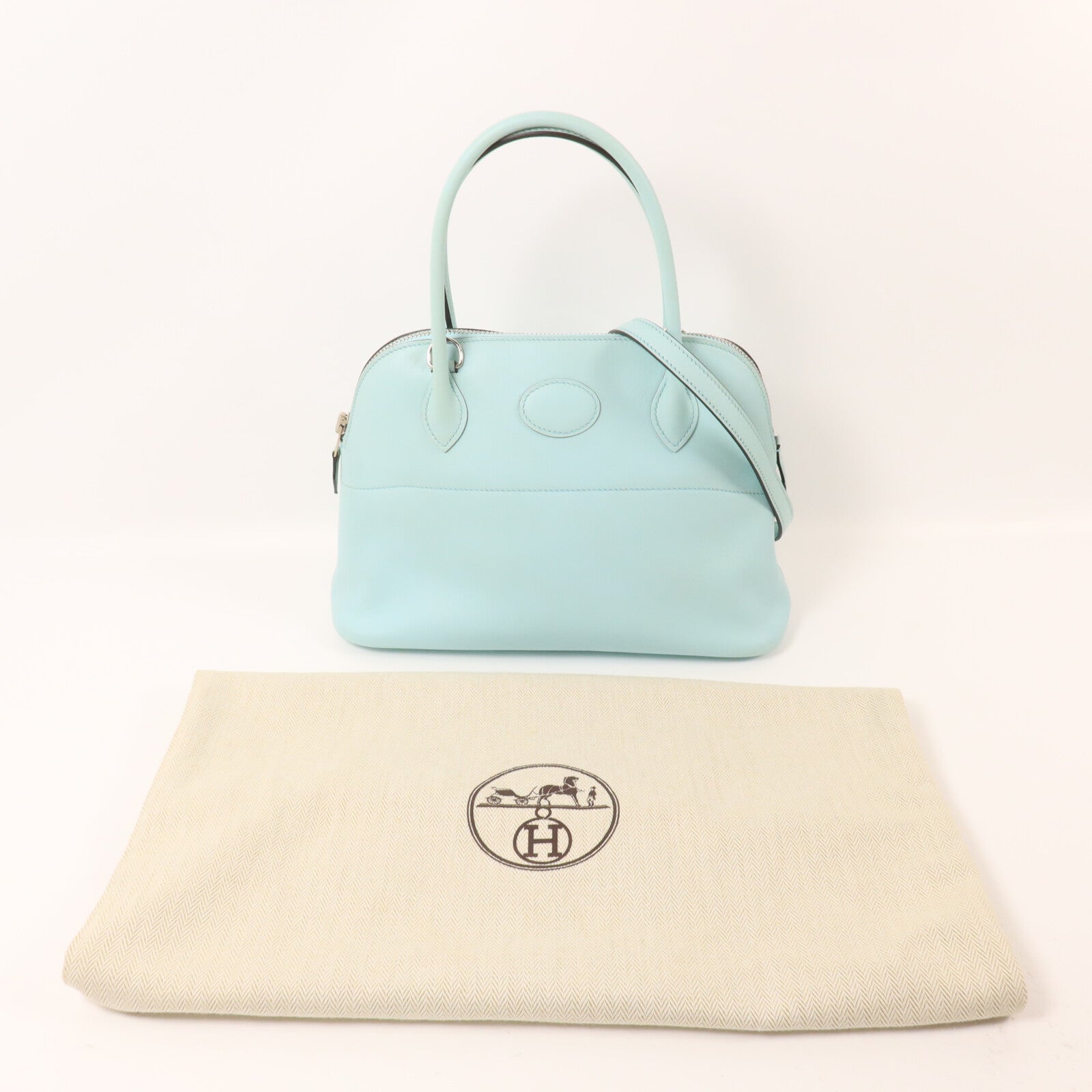 HERMES Swift皮革Bolide 27手挽肩背兩用袋Bleu Zephyr
