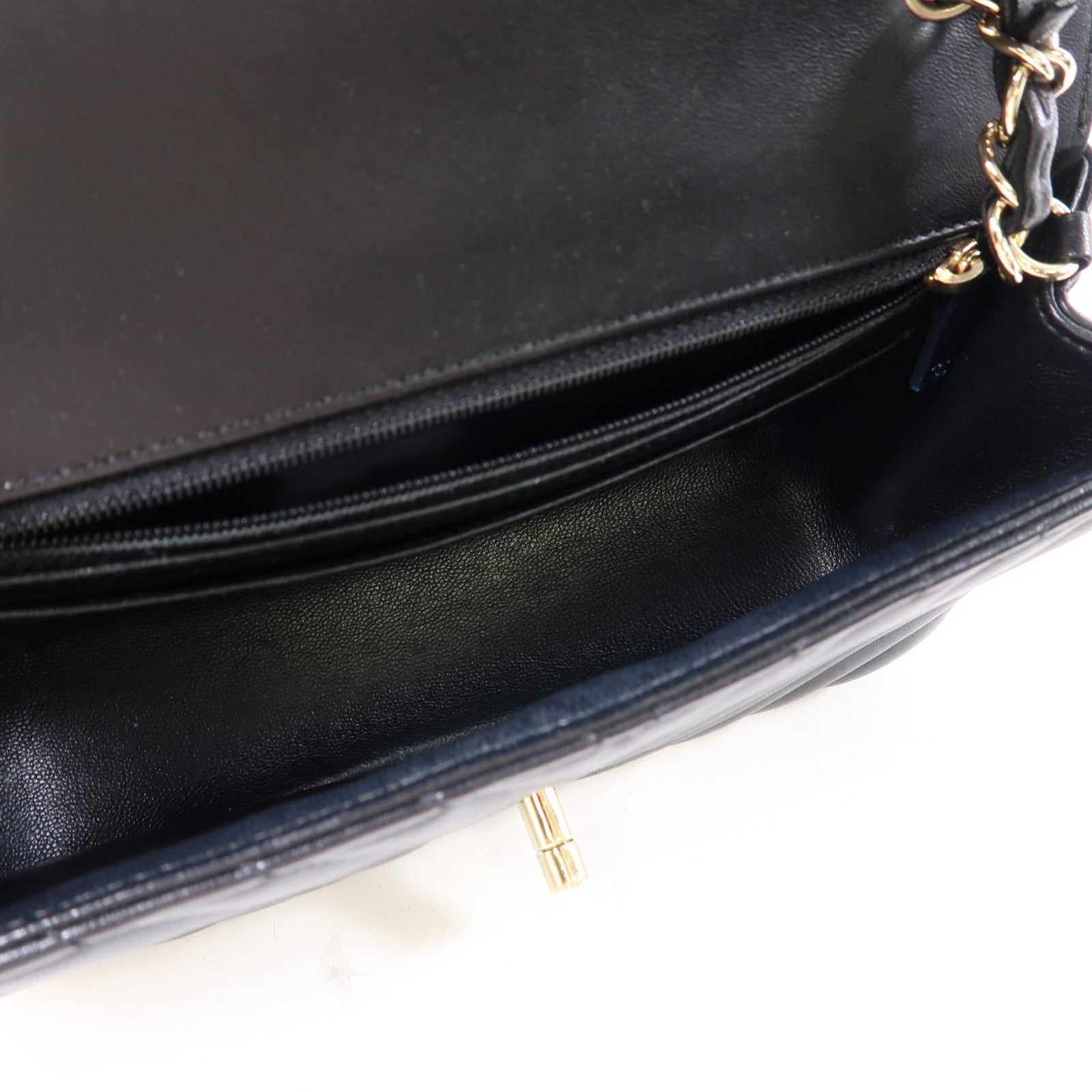 CHANEL 羊皮皮革Chain Shoulder金扣鏈帶肩背袋黑色