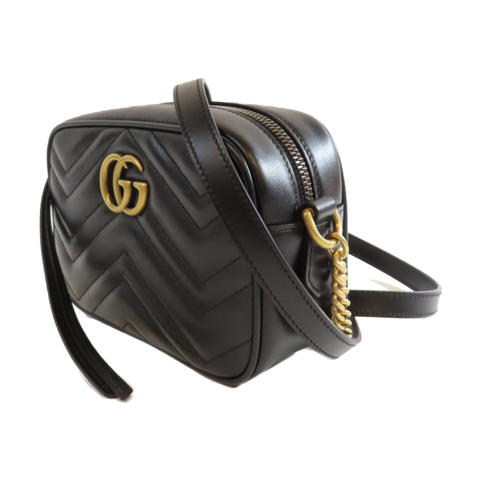 GUCCI 【激減優惠】牛皮皮革GG Marmont金扣肩背袋黑色