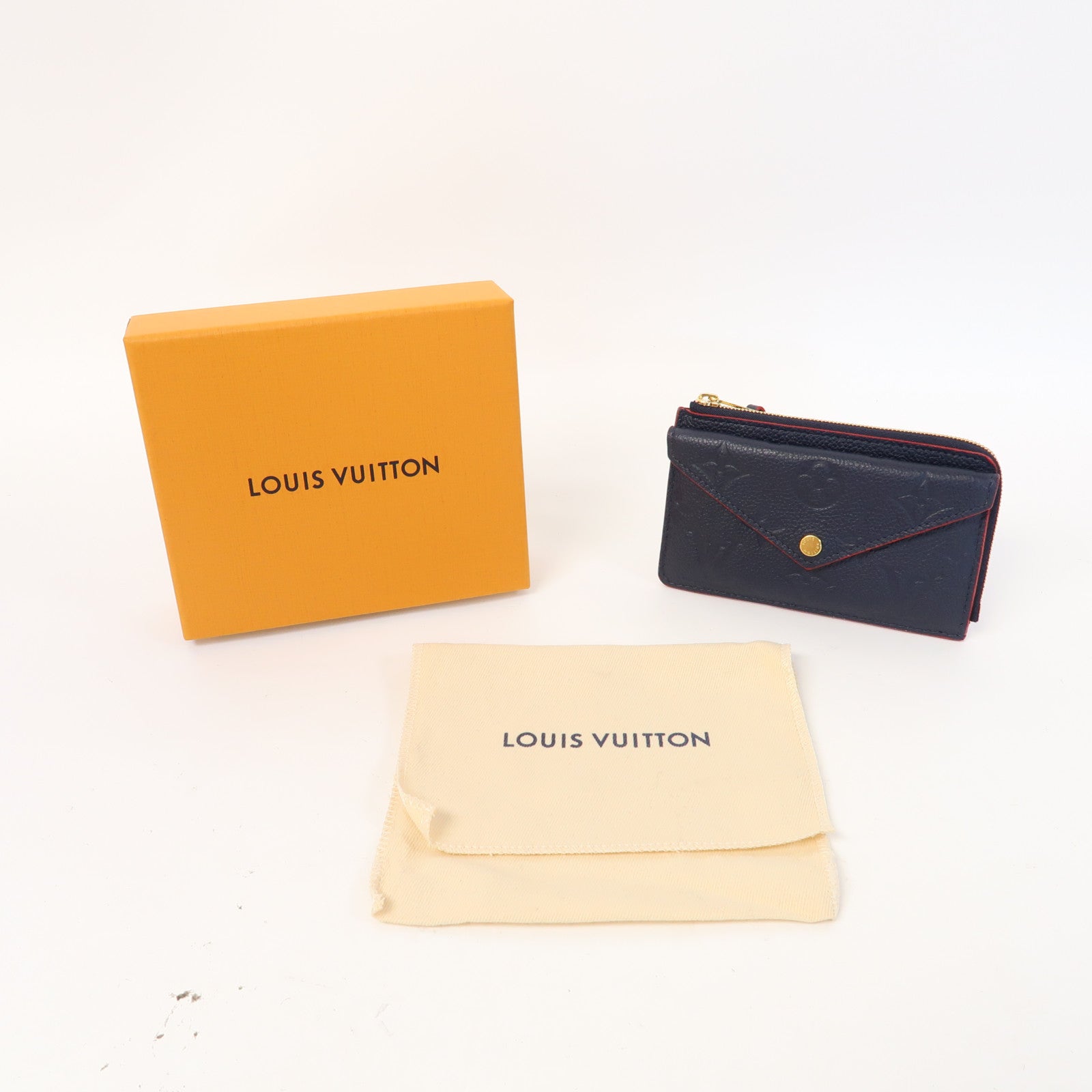 LOUIS VUITTON Monogram Empreinte Recto Verso金扣卡片套深藍色