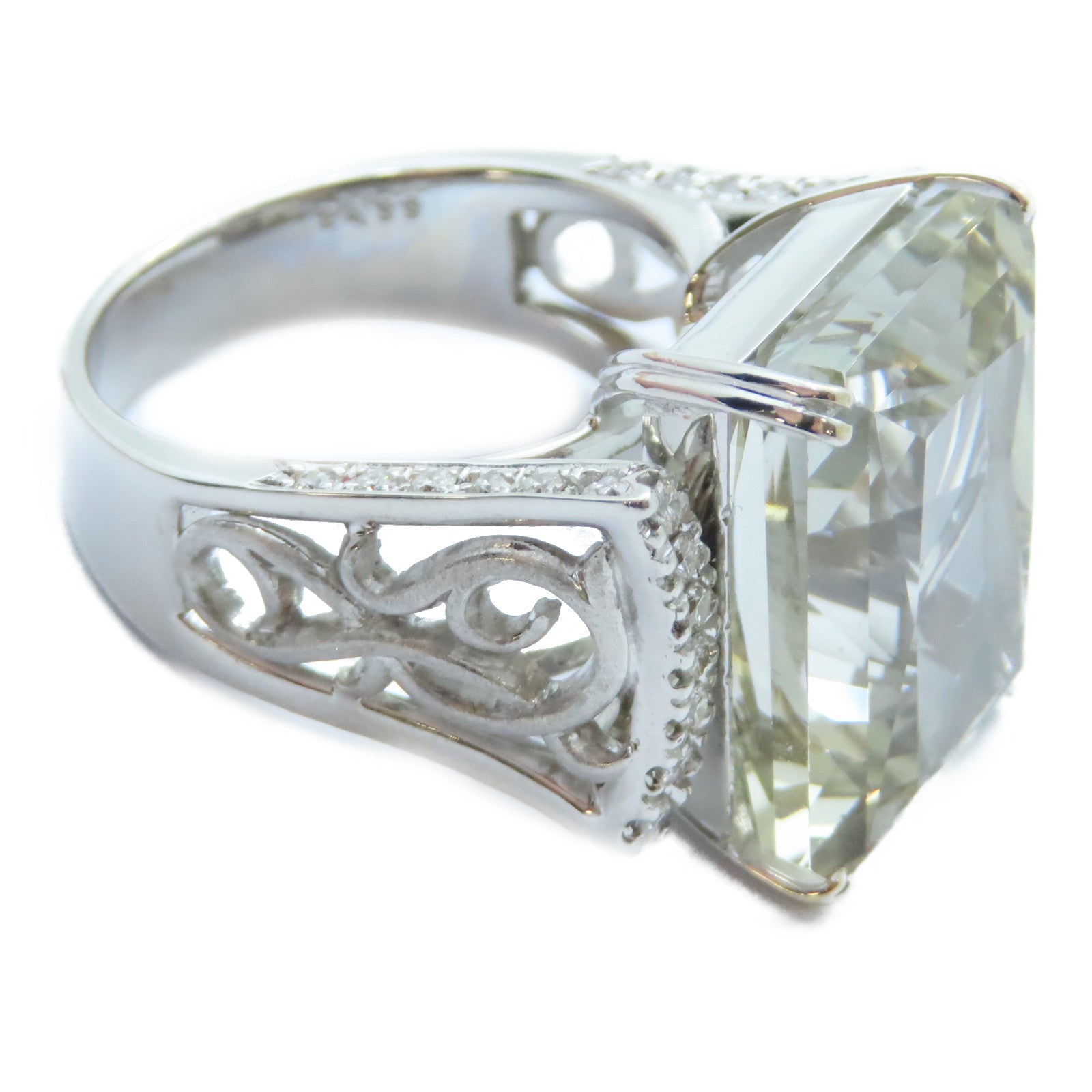JEWELRY 18K白金Topaz Diamond Ring 24.39ct黃玉/0.46ct鑽石戒指US#7.5