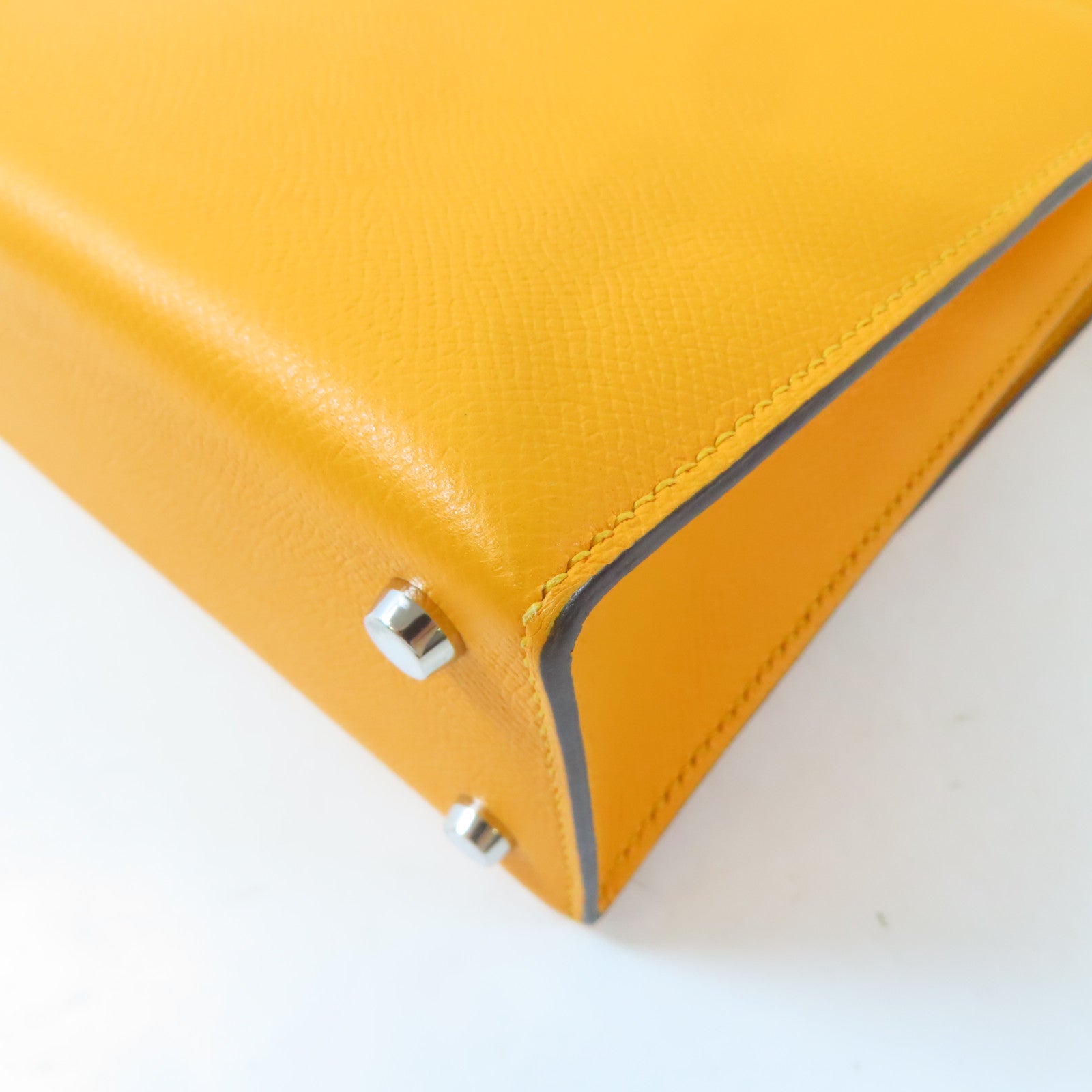 HERMES Epsom皮革Verrou 23銀扣肩背袋Jaune D'or/橙色