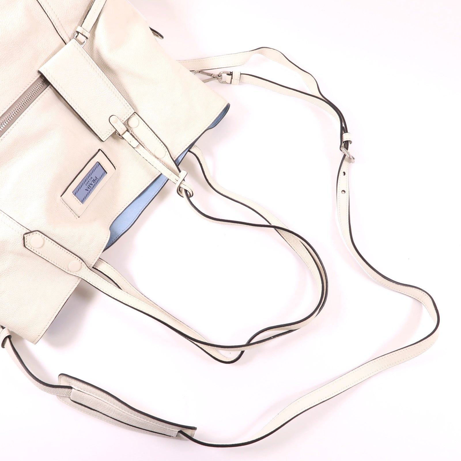 PRADA 【激減優惠】牛皮皮革Glace Tote Bag銀扣手挽肩背兩用袋