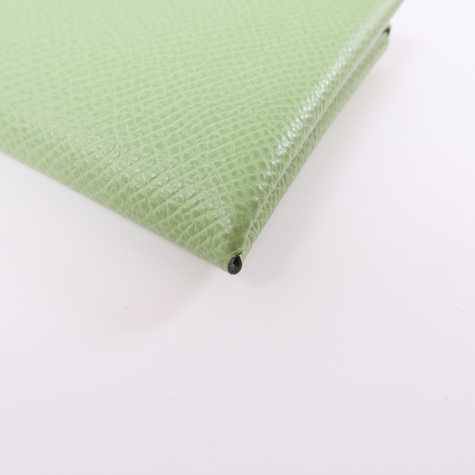 HERMES Epsom皮革Calvi Duoi銀扣卡片套Vert Criquet/綠色