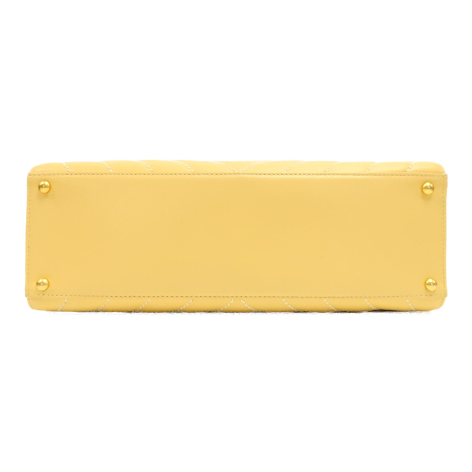 CHANEL 斜紋牛皮皮革Vintage Handbag金扣手挽袋黃色