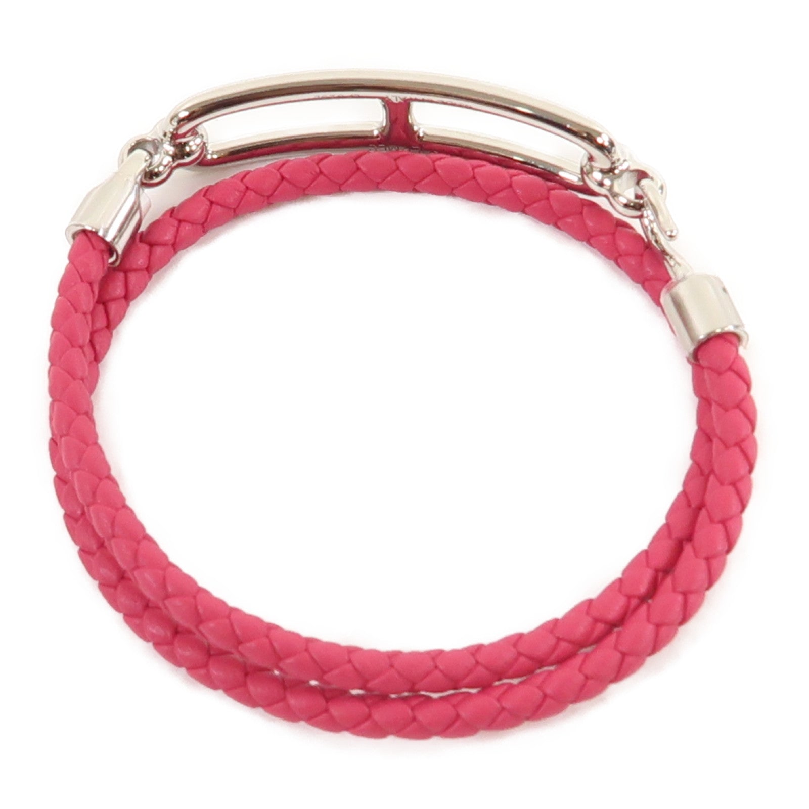 HERMES Swift皮革Roulis Double Tour Bracelet銀扣手鏈墨西哥玫瑰色