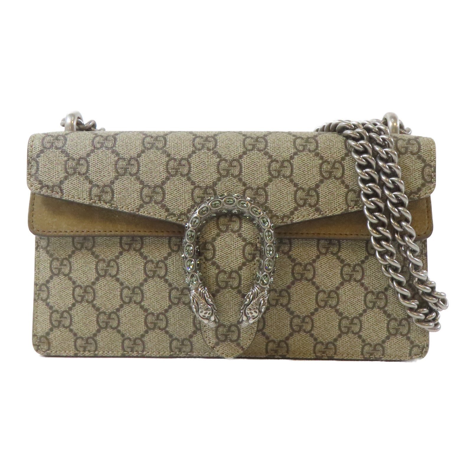 GUCCI 【激減優惠】塗層帆布Small Dionysus銀扣鏈帶肩背袋啡色