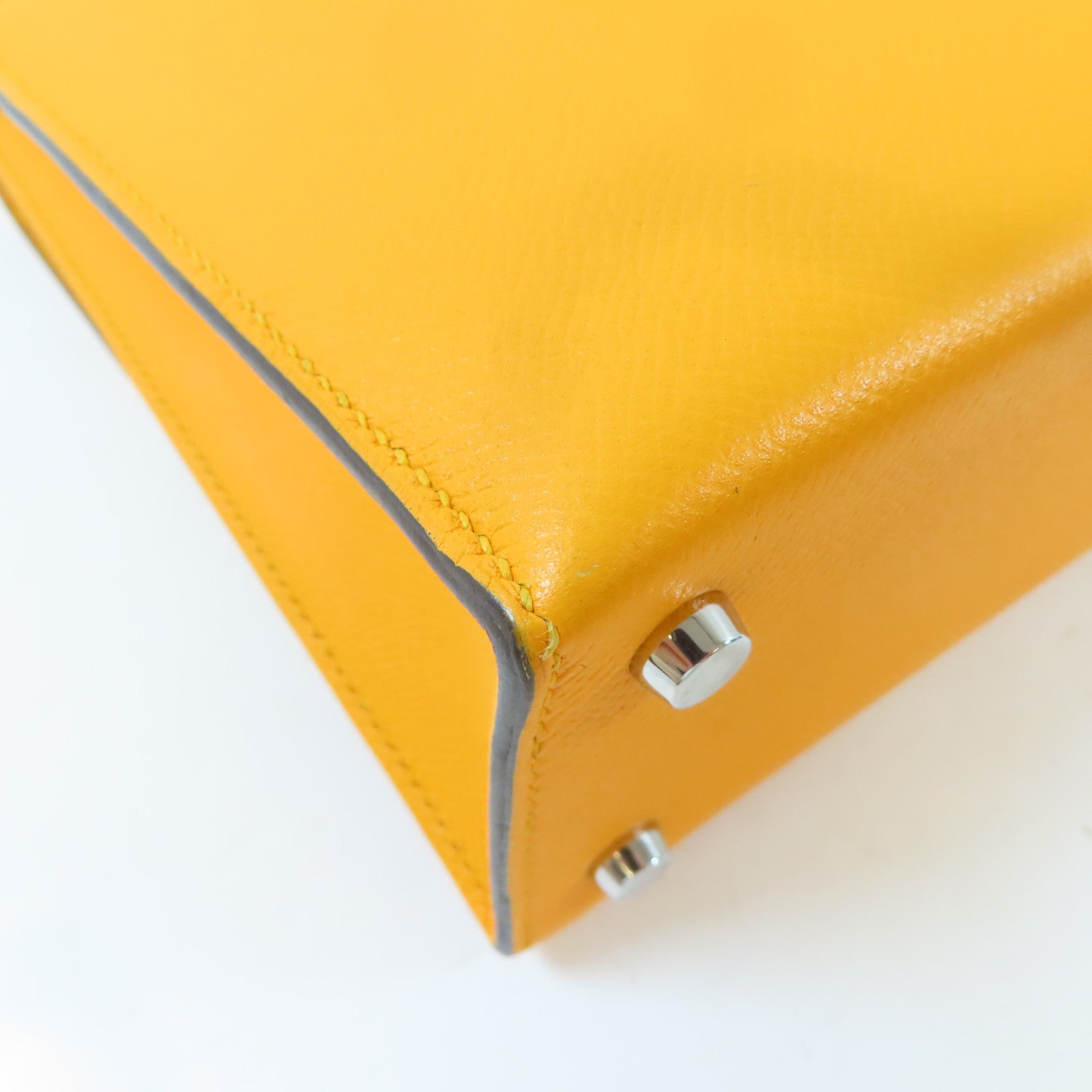 HERMES Epsom皮革Verrou 23銀扣肩背袋Jaune D'or/橙色