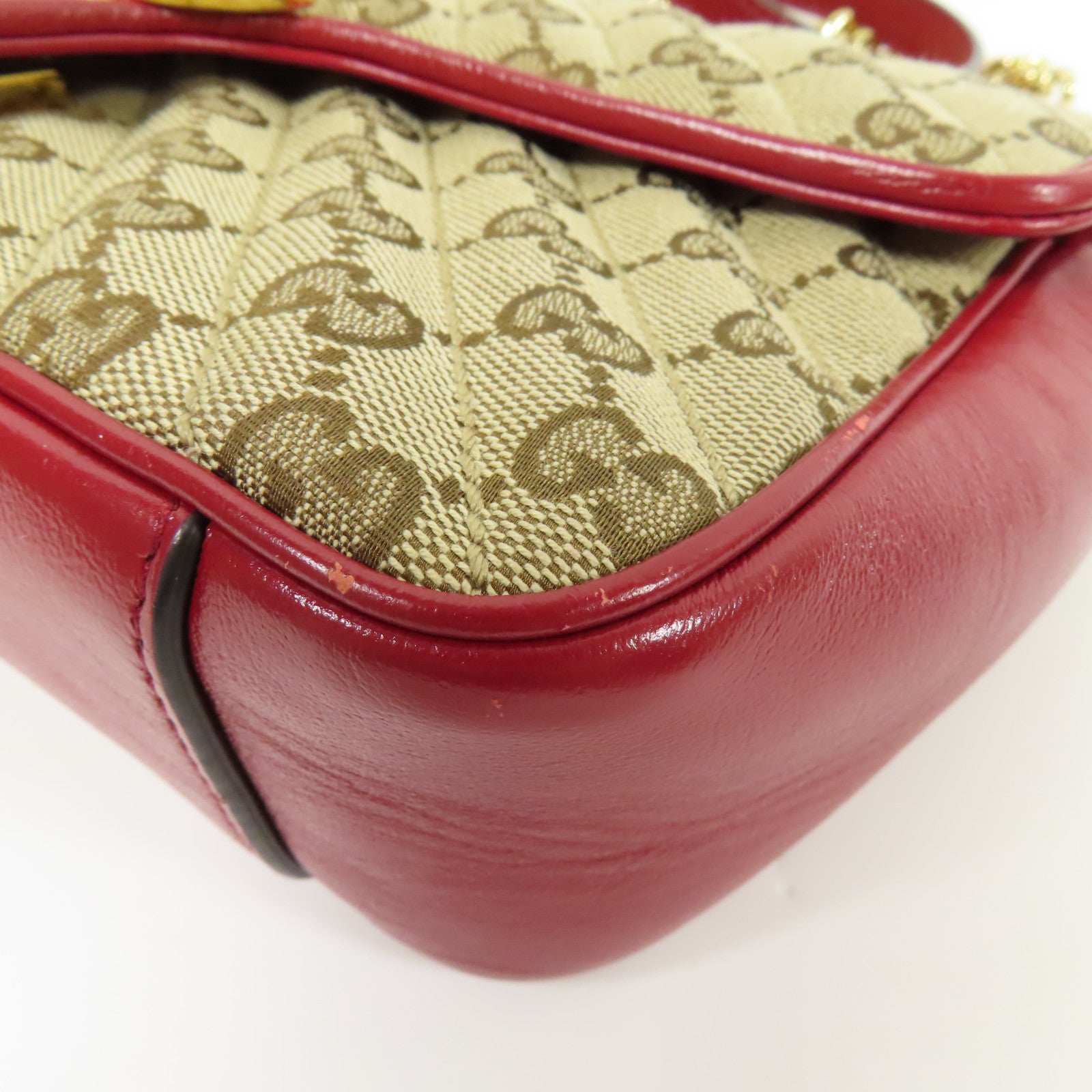 GUCCI GG GHW Marmont Bag Chain Shoulder Bag GG Canvas Brown Red