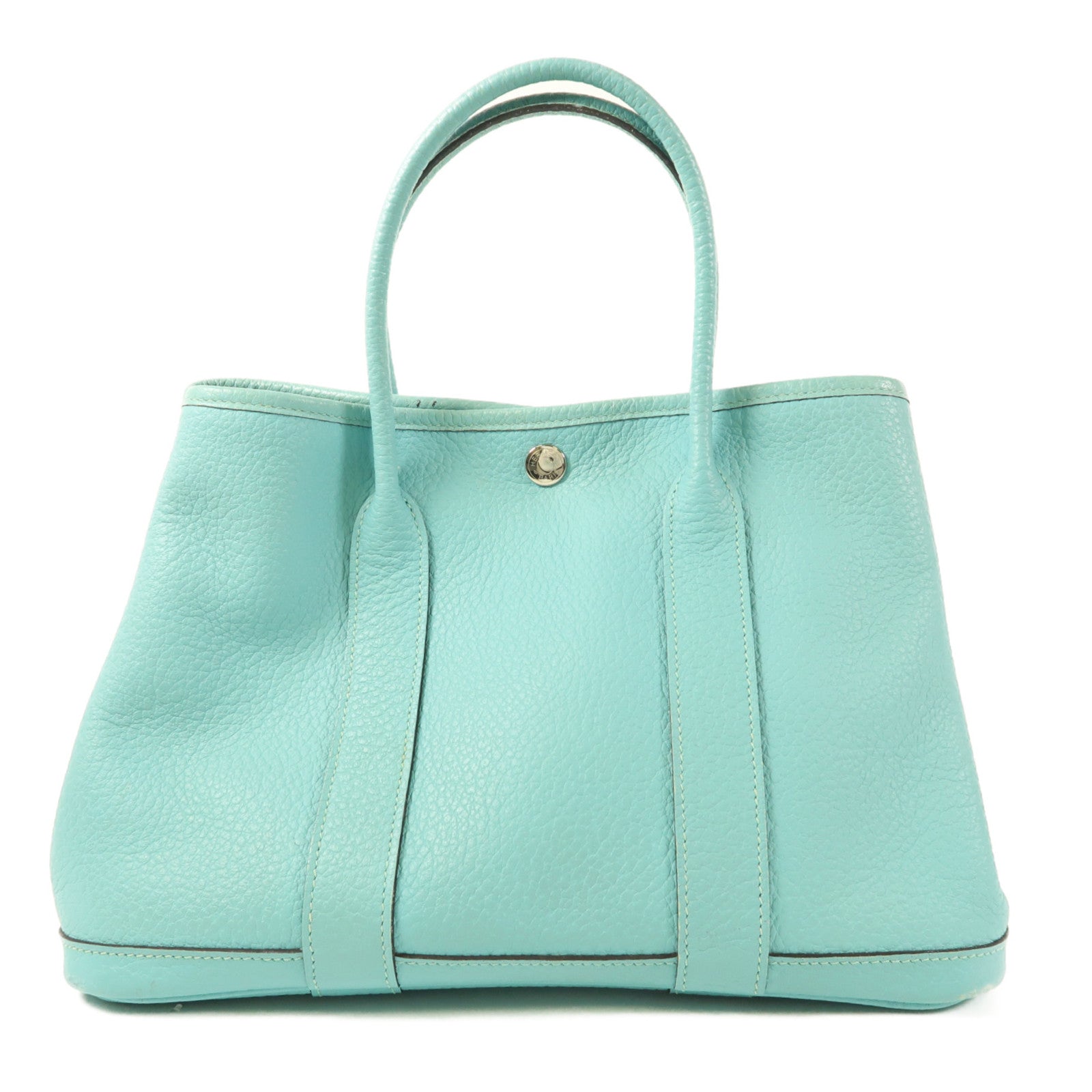 HERMES Country皮革Garden Party TPM銀扣手挽袋3P Bleu Atoll