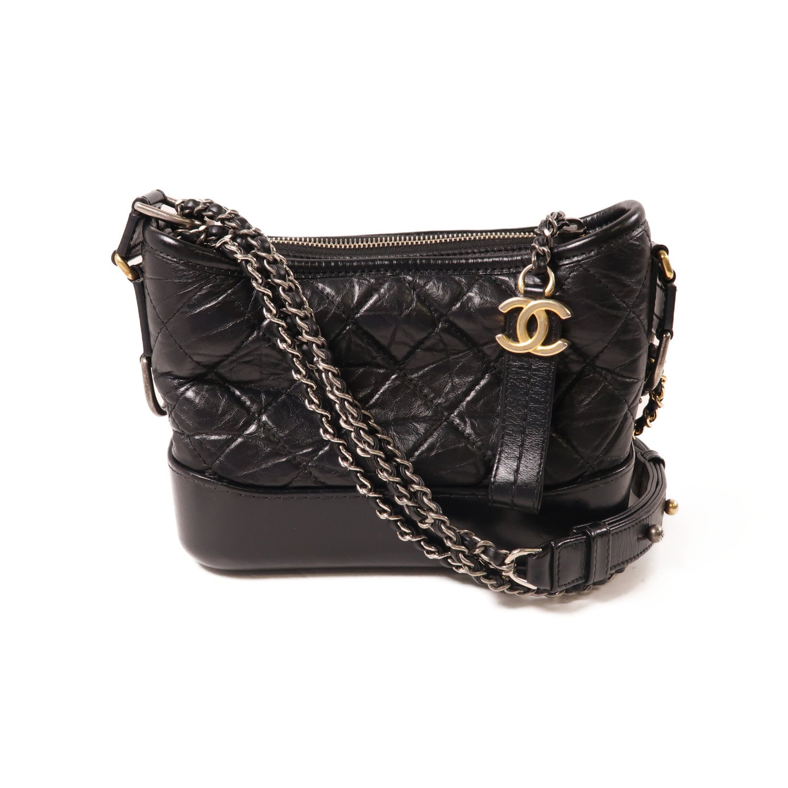 CHANEL 牛皮皮革Gabrielle Small金扣/銀扣鏈帶肩背袋黑色