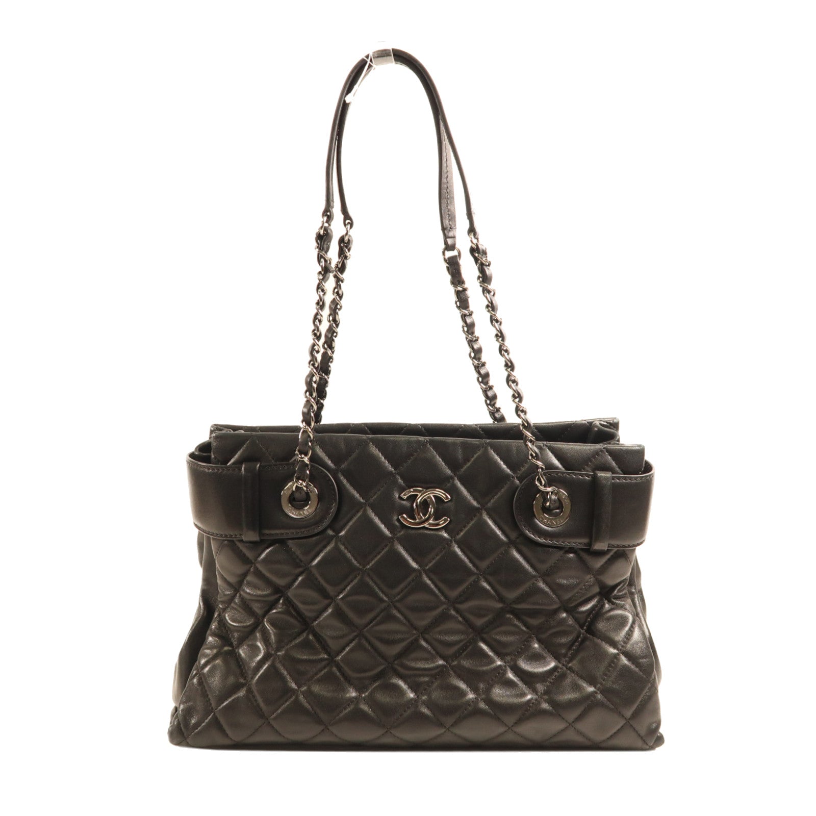 CHANEL 羊皮皮革Shoulder Bag銀扣鏈帶肩背袋黑色