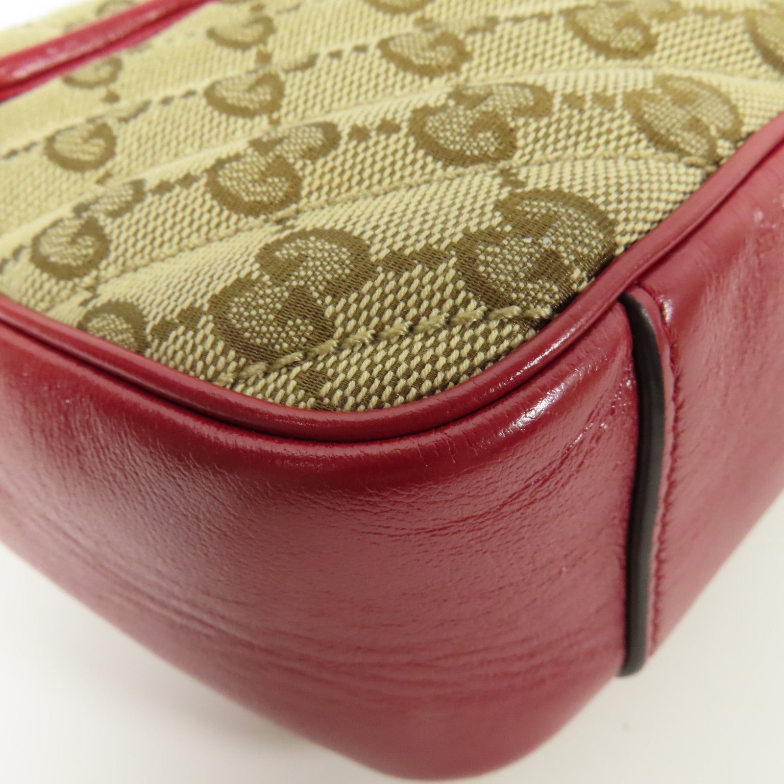 GUCCI GG GHW Marmont Bag Chain Shoulder Bag GG Canvas Brown Red