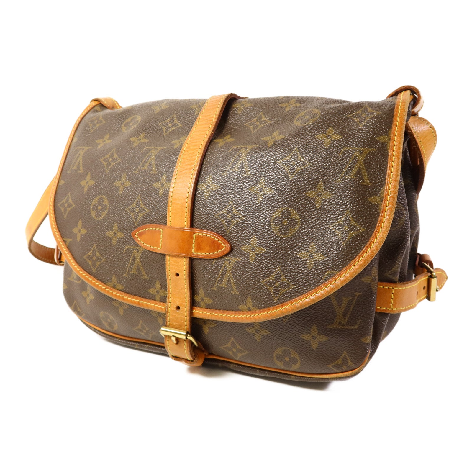 LOUIS VUITTON Monogram Saumur 30金扣肩背袋棕色