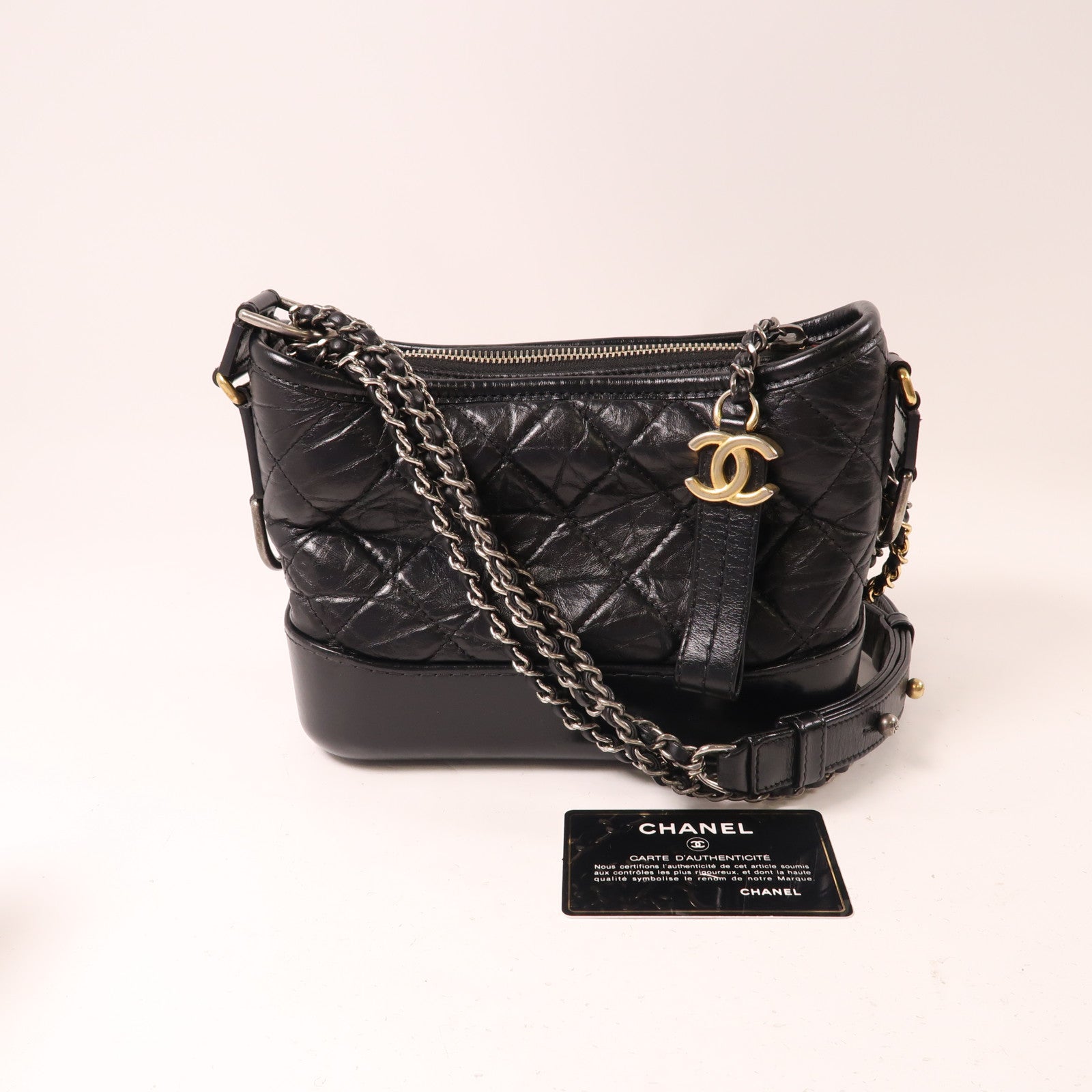 CHANEL 牛皮皮革Gabrielle Small金扣/銀扣鏈帶肩背袋黑色