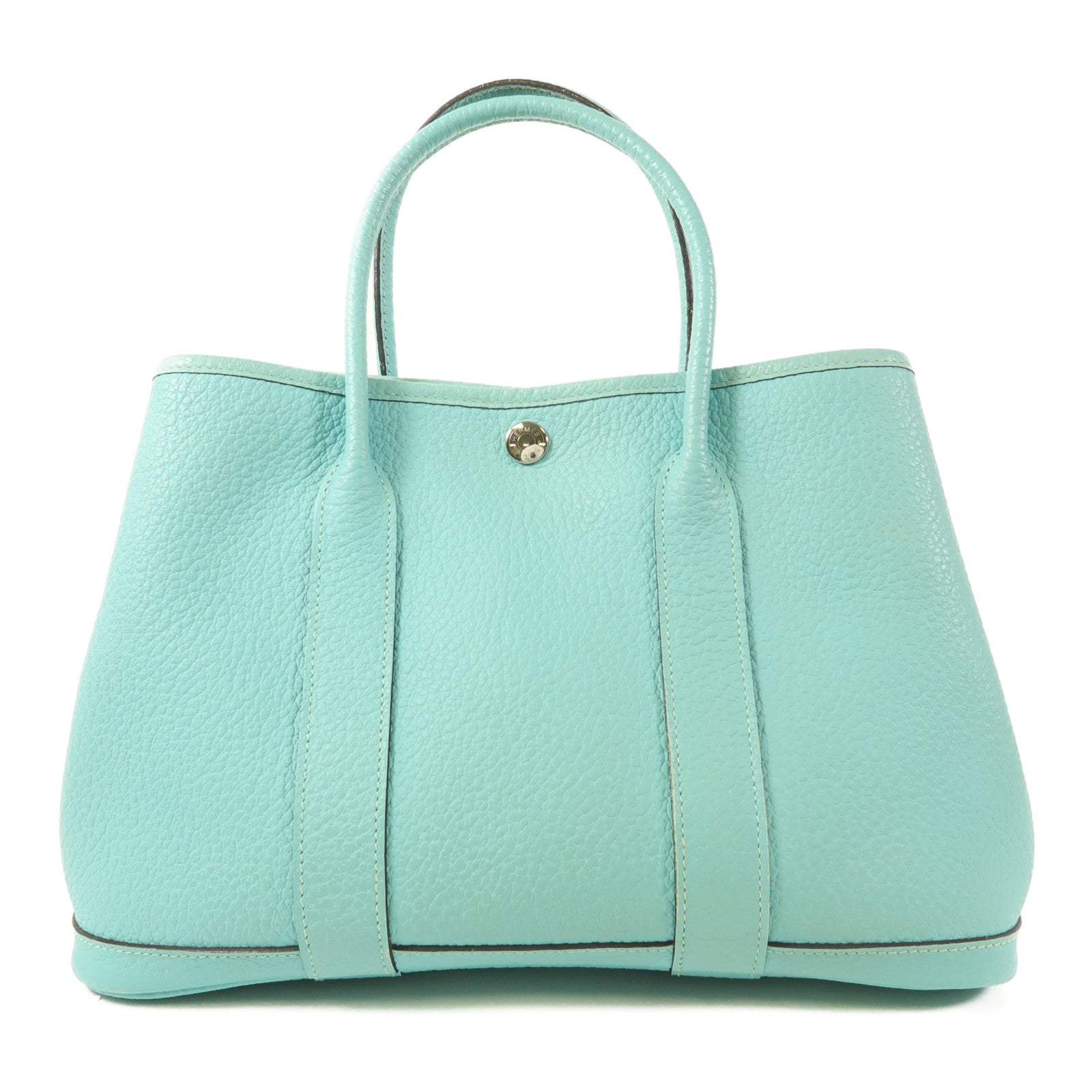 HERMES Country皮革Garden Party TPM銀扣手挽袋3P Bleu Atoll