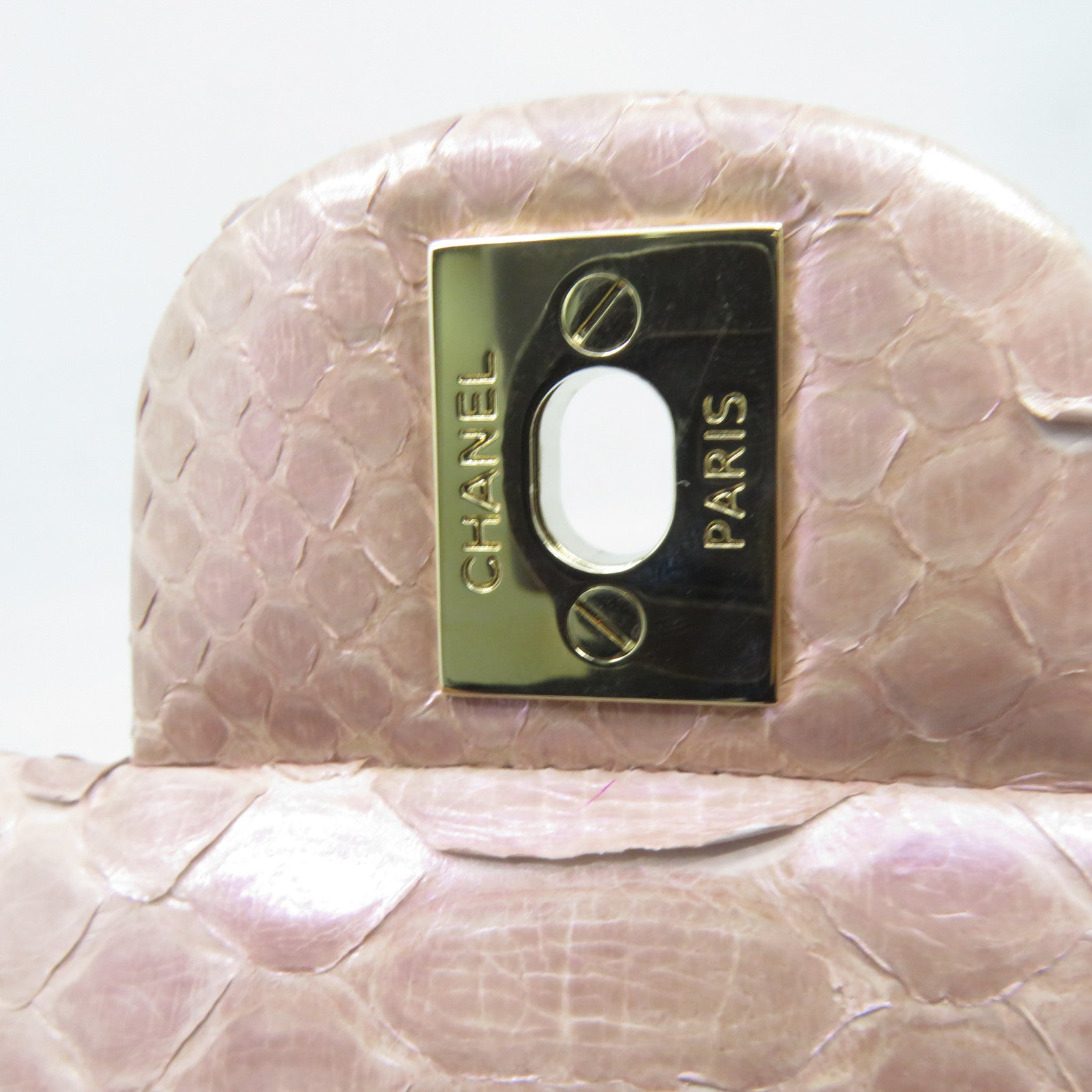 CHANEL 蛇皮皮革Chain Shoulder金扣鏈帶肩背袋粉紅色