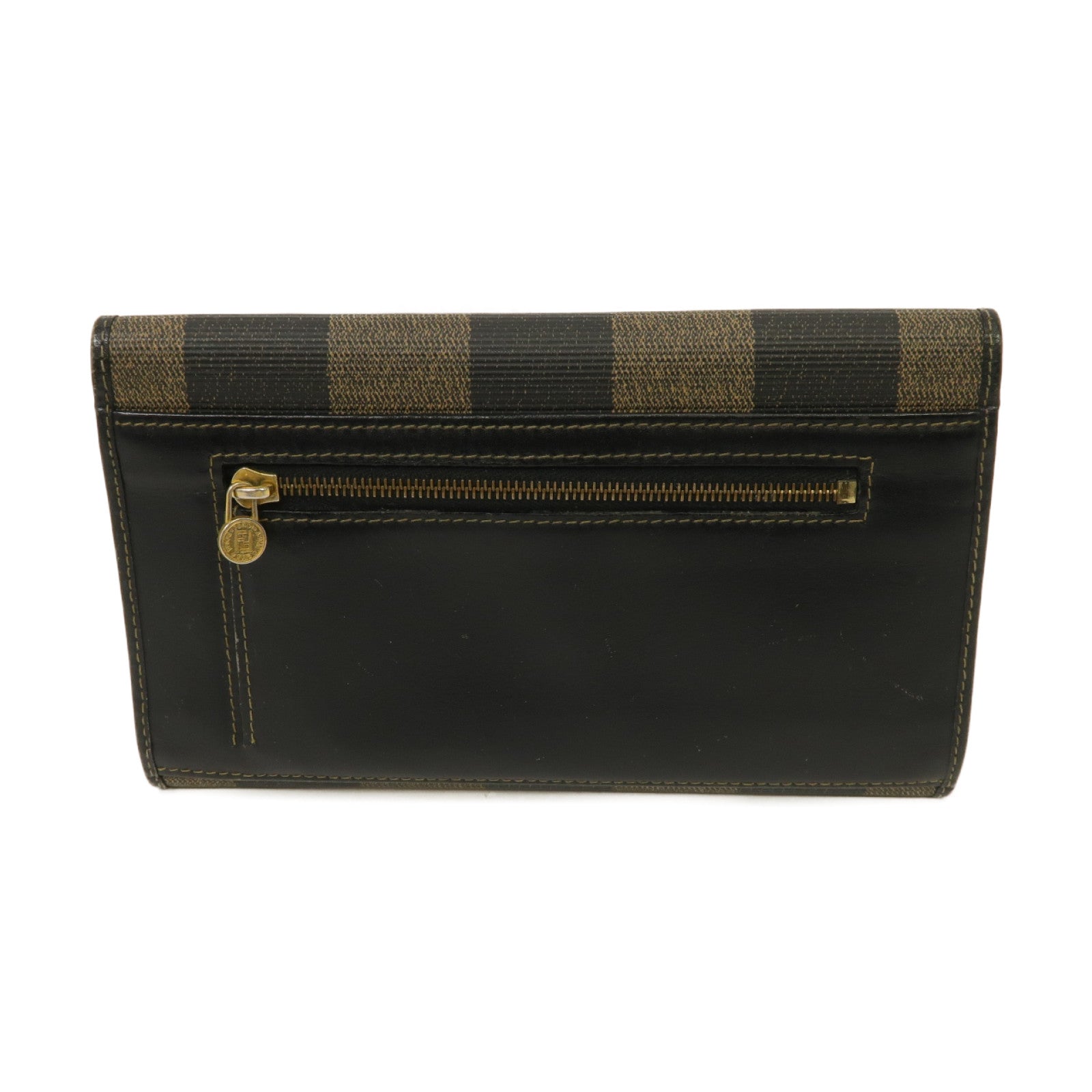 FENDI 【激減優惠】塗層帆布Long wallet金扣長錢包黑色/啡色