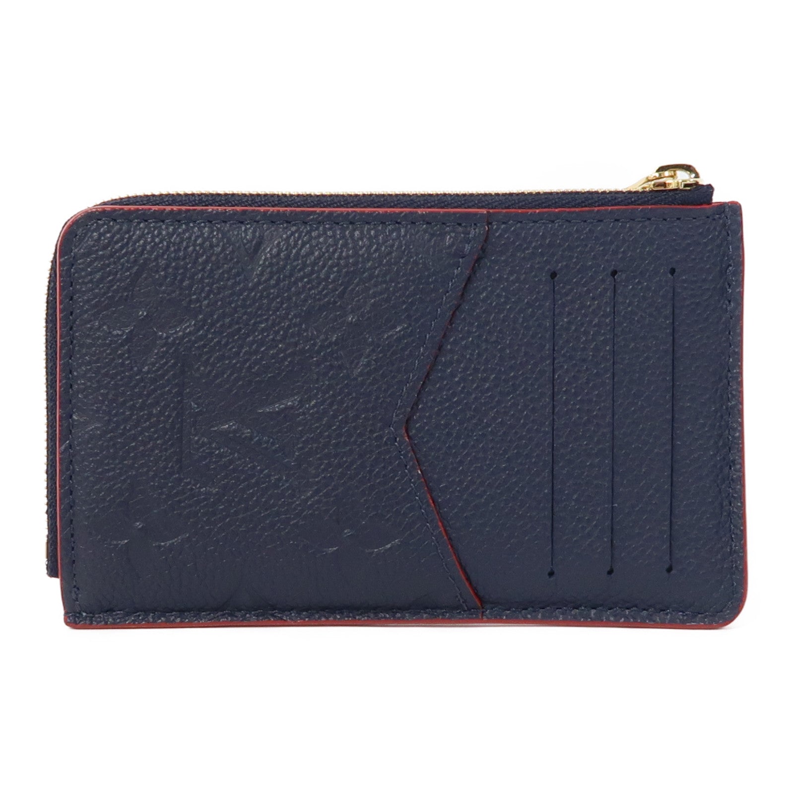 LOUIS VUITTON Monogram Empreinte Recto Verso金扣卡片套深藍色
