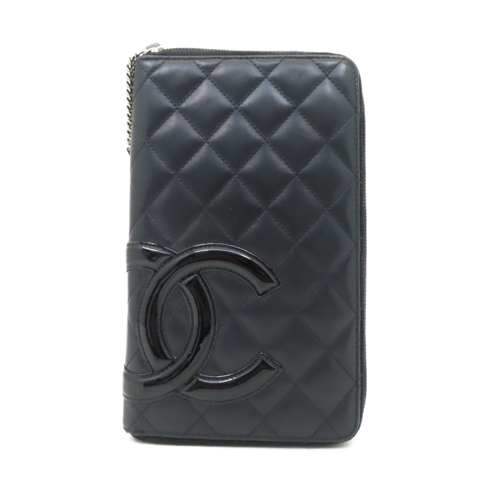 CHANEL 【激減優惠】菱格牛皮皮革Combon Line Wallet銀扣長錢包黑色