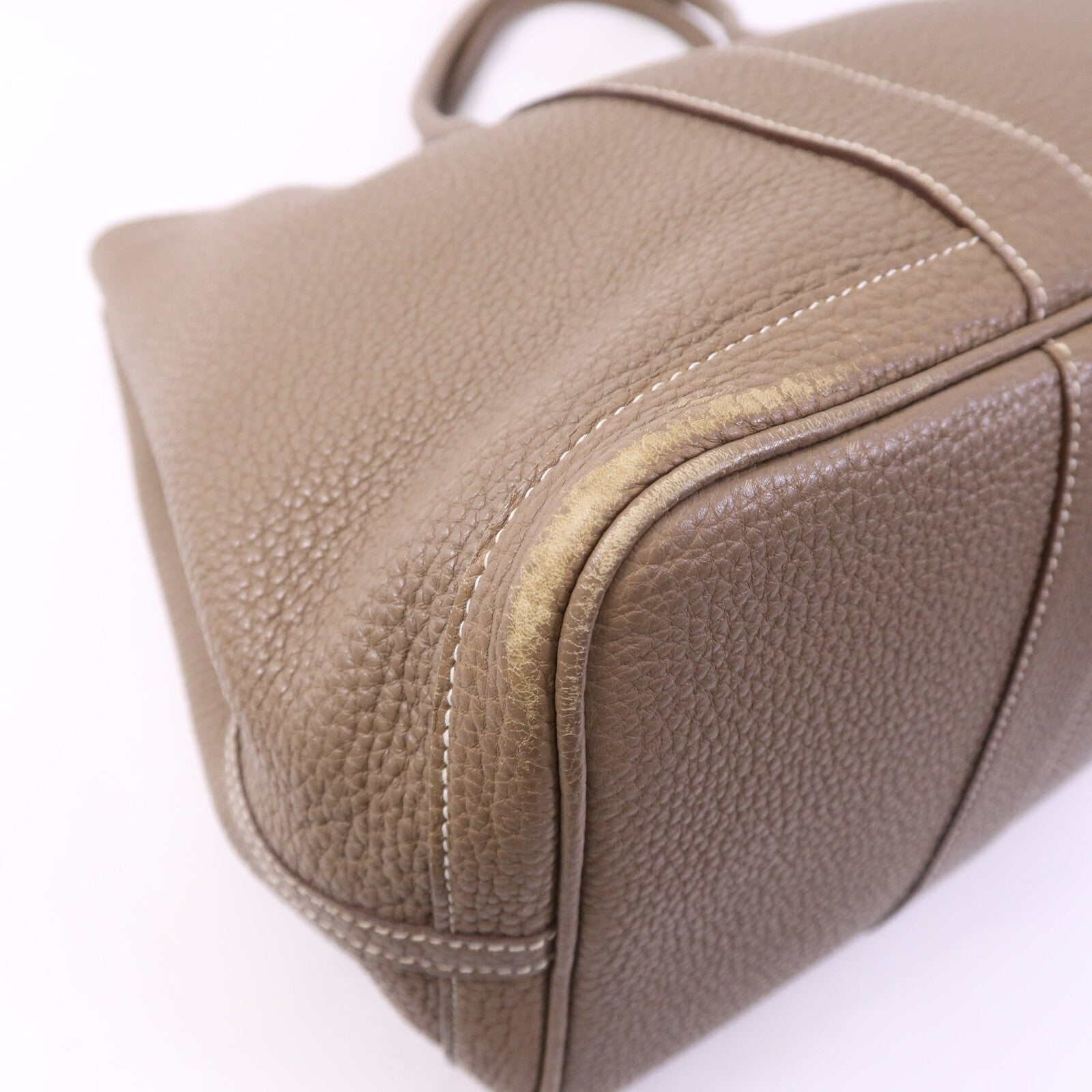 HERMES Clemence皮革GardenParty PM銀扣手挽袋Etoupe