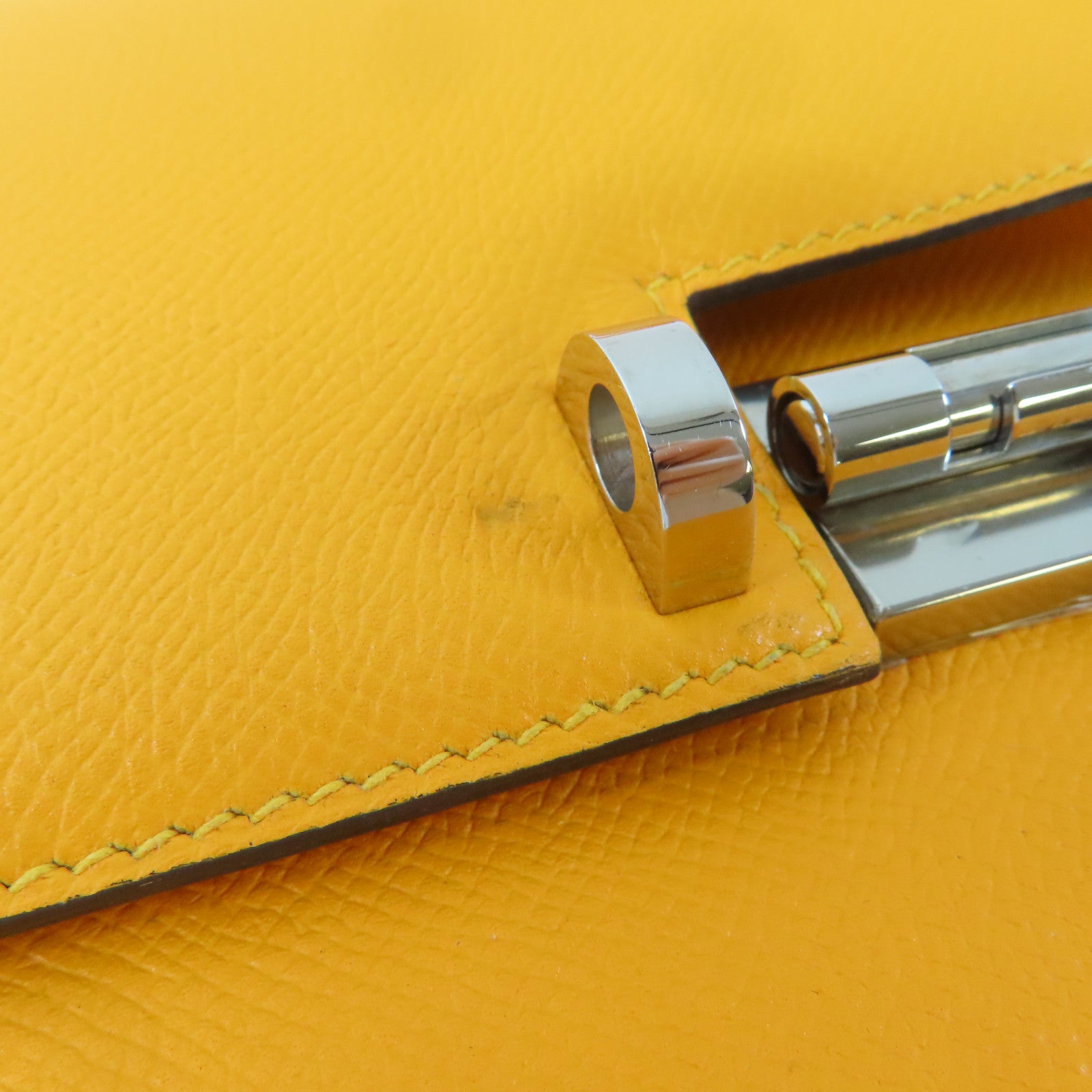 HERMES Epsom皮革Verrou 23銀扣肩背袋Jaune D'or/橙色