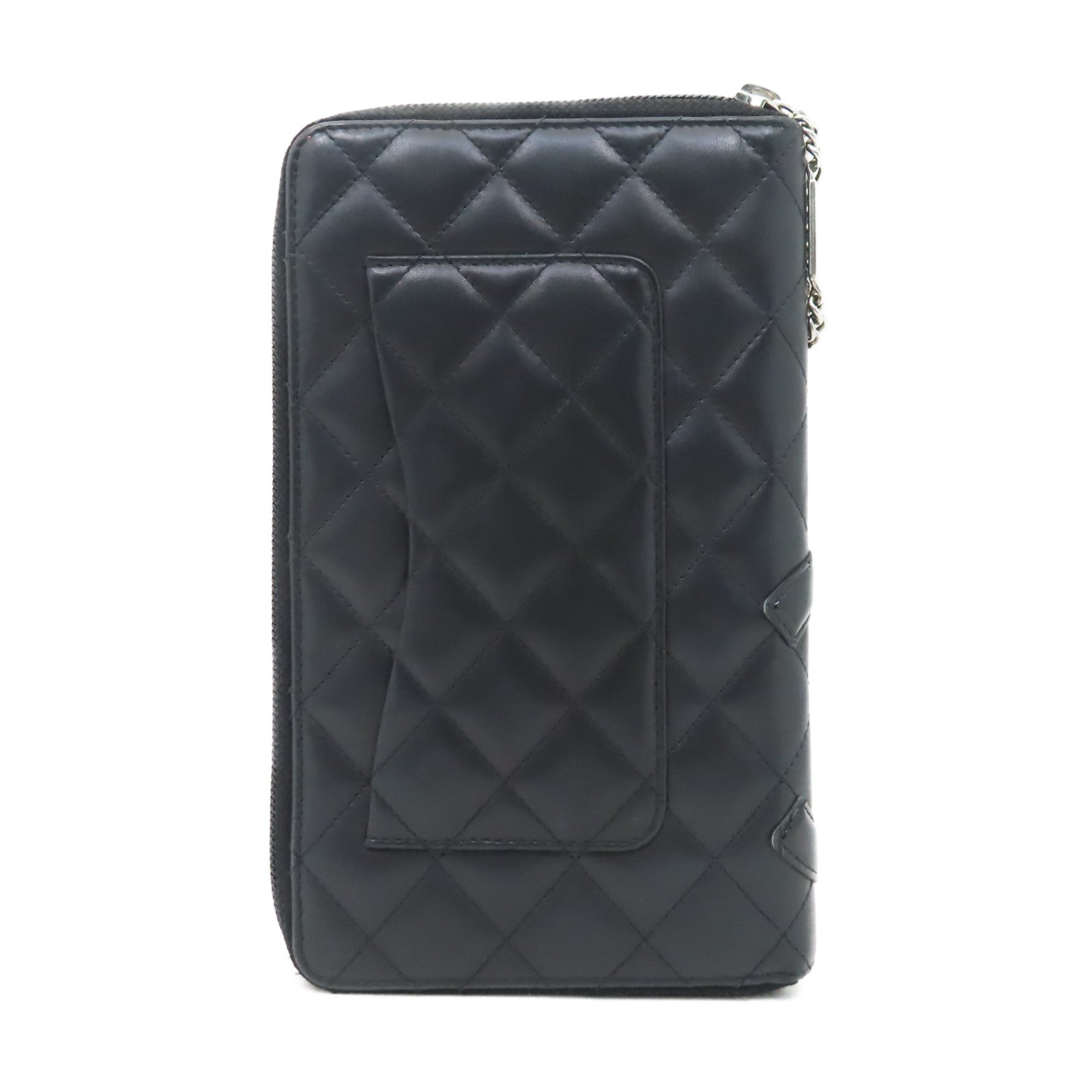CHANEL 【激減優惠】菱格牛皮皮革Combon Line Wallet銀扣長錢包黑色