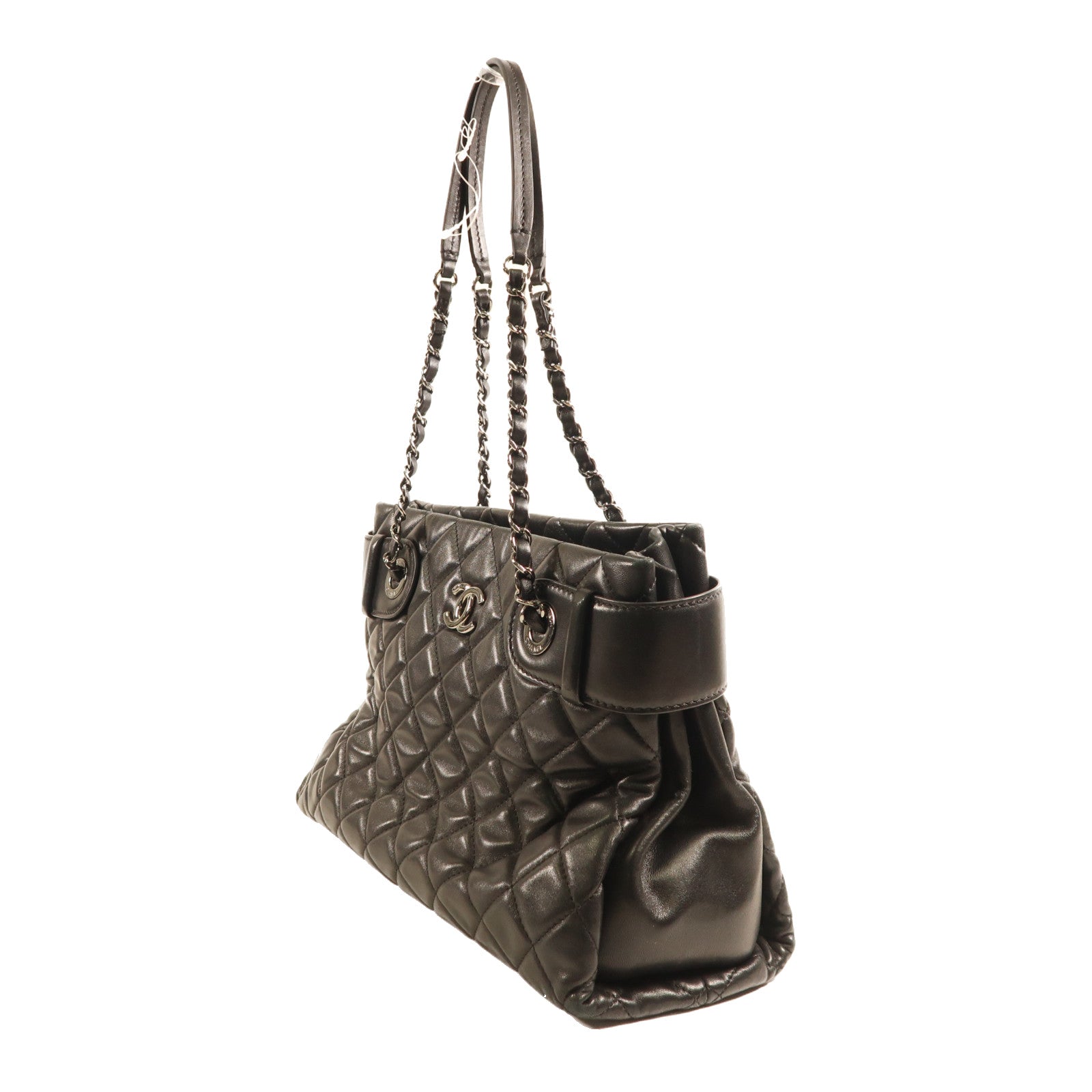 CHANEL 羊皮皮革Shoulder Bag銀扣鏈帶肩背袋黑色