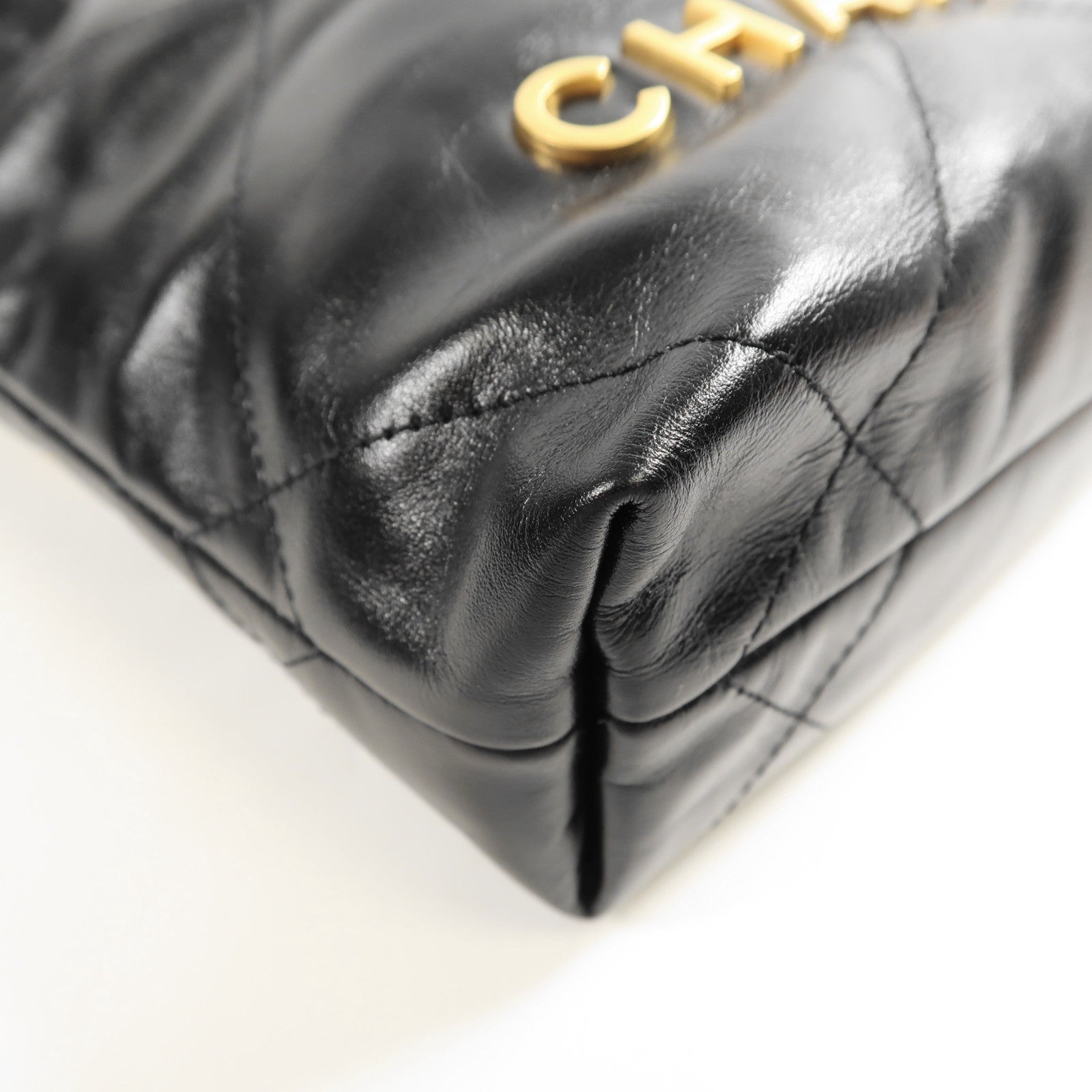 CHANEL 牛皮皮革Mini C22金扣鏈帶手挽肩背兩用袋