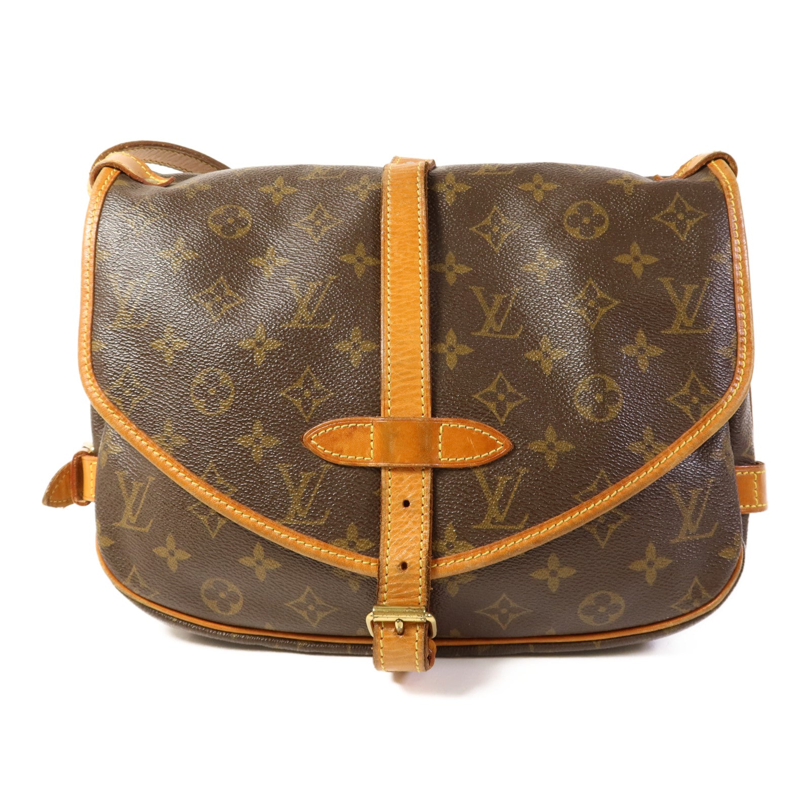 LOUIS VUITTON Monogram Saumur 30金扣肩背袋棕色
