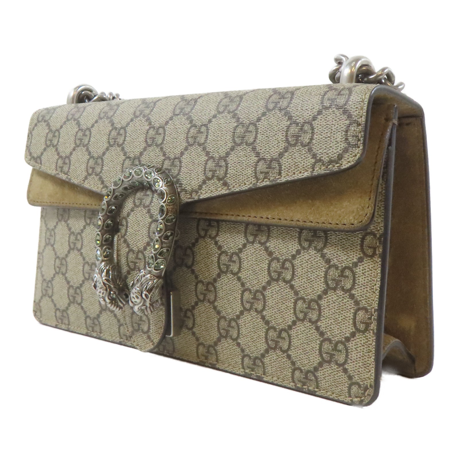 GUCCI 【激減優惠】塗層帆布Small Dionysus銀扣鏈帶肩背袋啡色