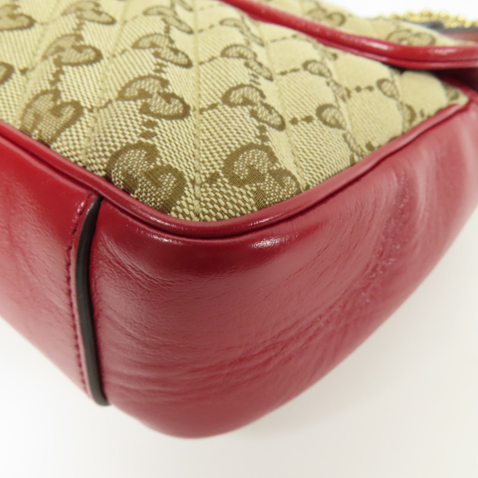 GUCCI GG GHW Marmont Bag Chain Shoulder Bag GG Canvas Brown Red