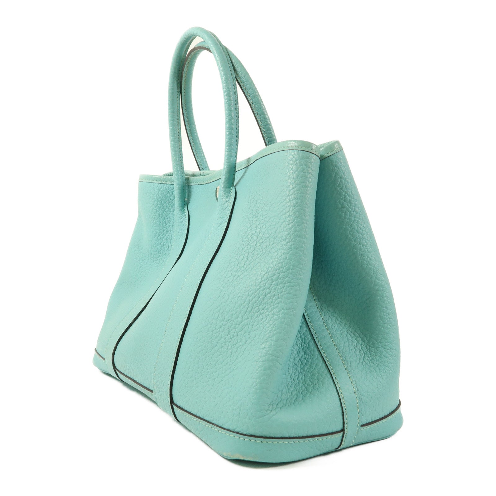 HERMES Country皮革Garden Party TPM銀扣手挽袋3P Bleu Atoll