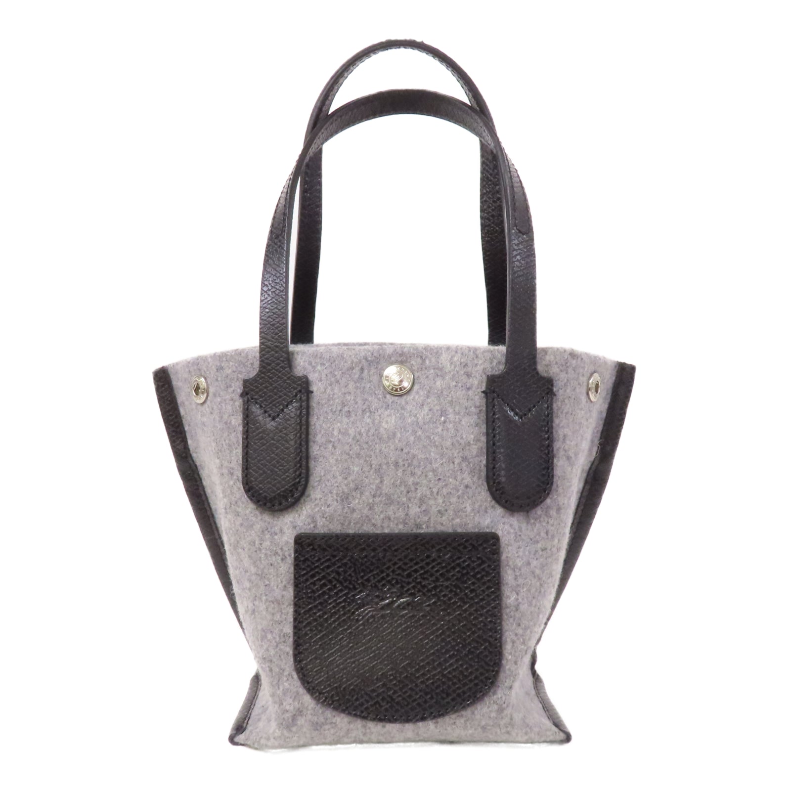 Longchamp 帆布Small Tote銀扣手挽袋灰色