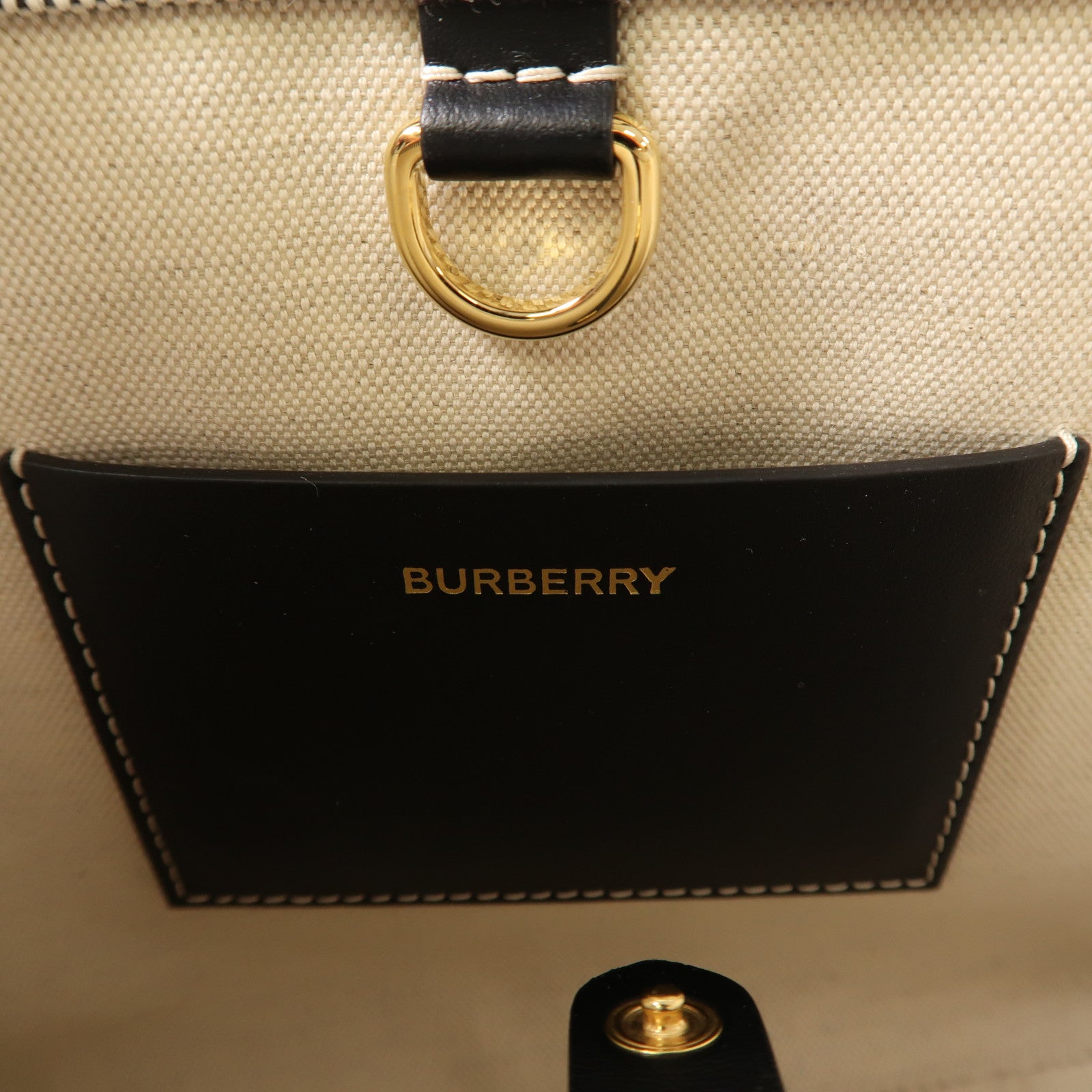 BURBERRY 帆布/皮革Mini Freya金扣手挽肩背兩用袋黑色/灰色