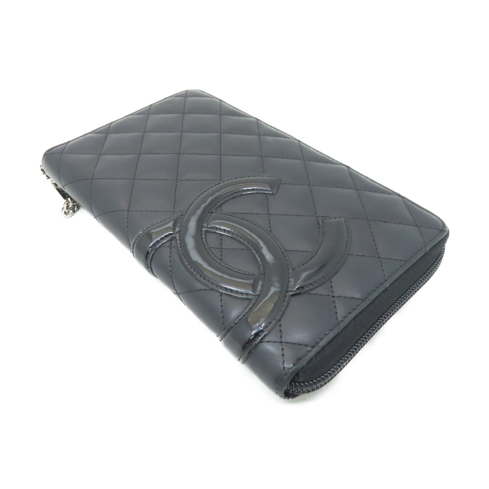 CHANEL 【激減優惠】菱格牛皮皮革Combon Line Wallet銀扣長錢包黑色