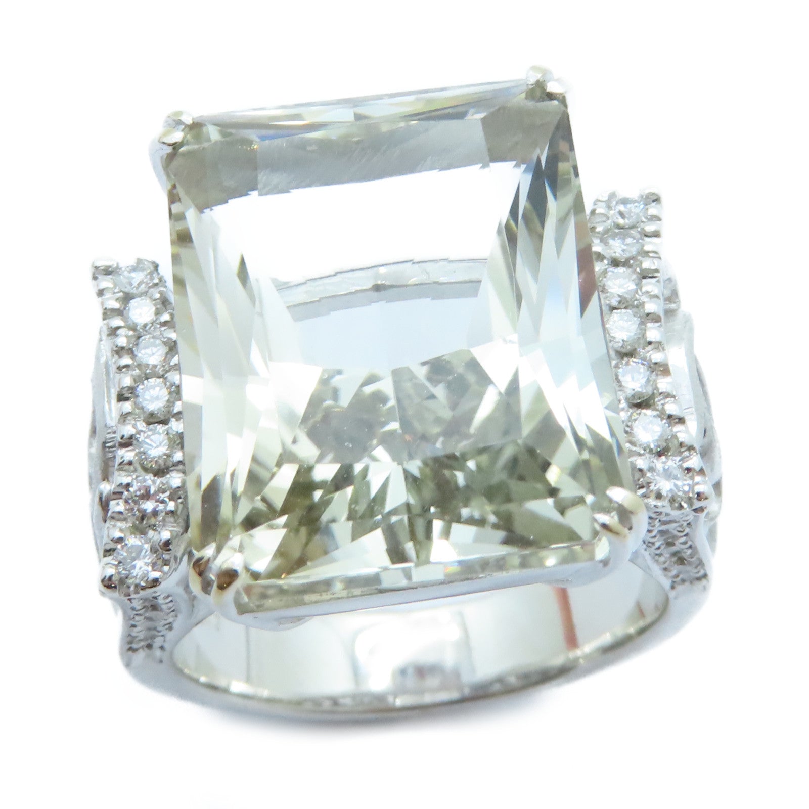 JEWELRY 18K白金Topaz Diamond Ring 24.39ct黃玉/0.46ct鑽石戒指US#7.5