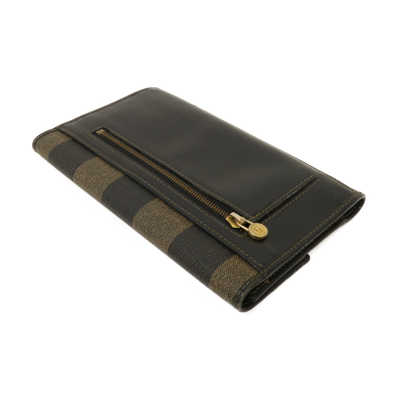 FENDI 【激減優惠】塗層帆布Long wallet金扣長錢包黑色/啡色