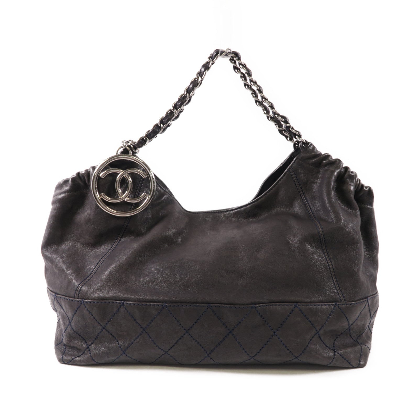 CHANEL 牛皮皮革Chain Shoulder銀扣鏈帶肩背袋