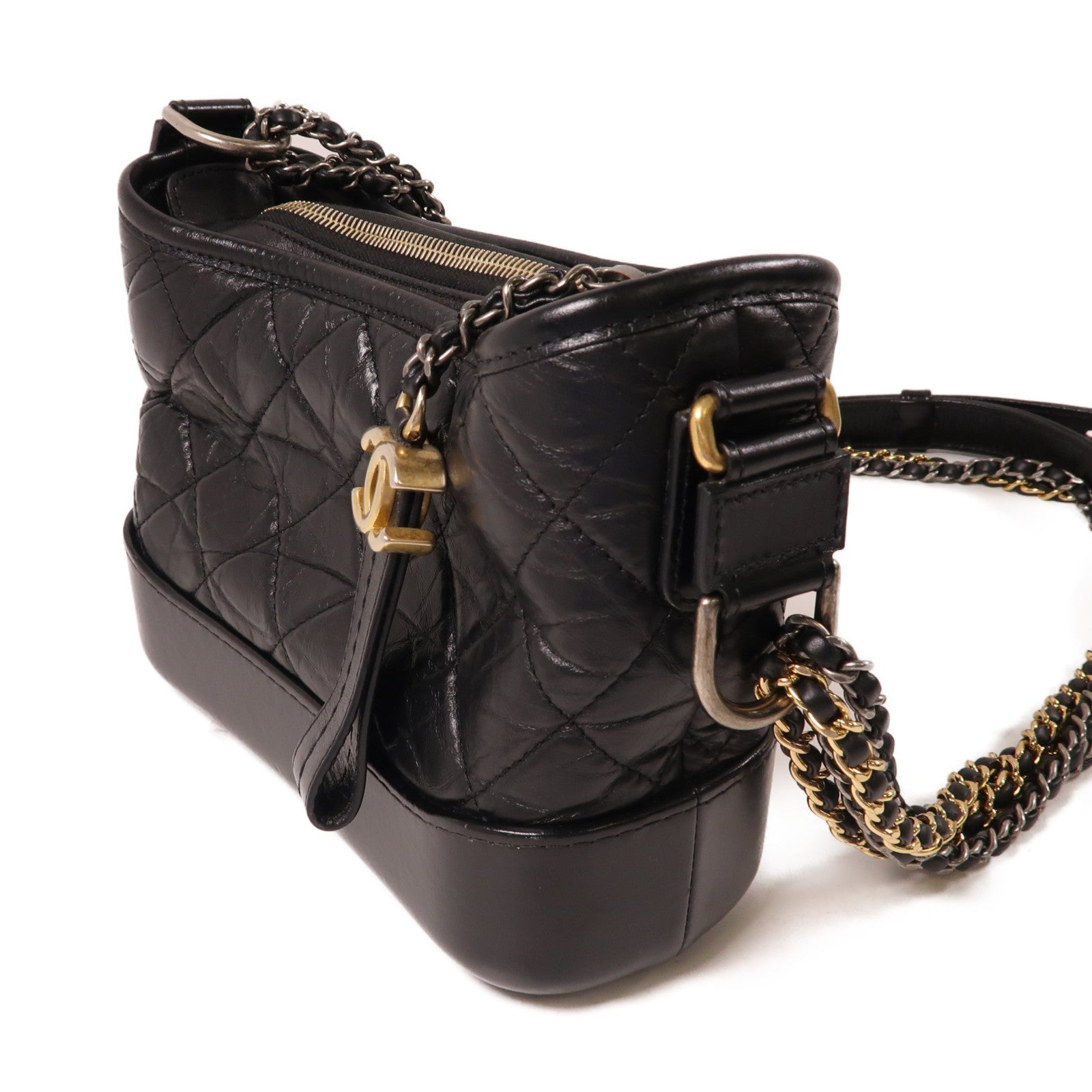 CHANEL 牛皮皮革Gabrielle Small金扣/銀扣鏈帶肩背袋黑色