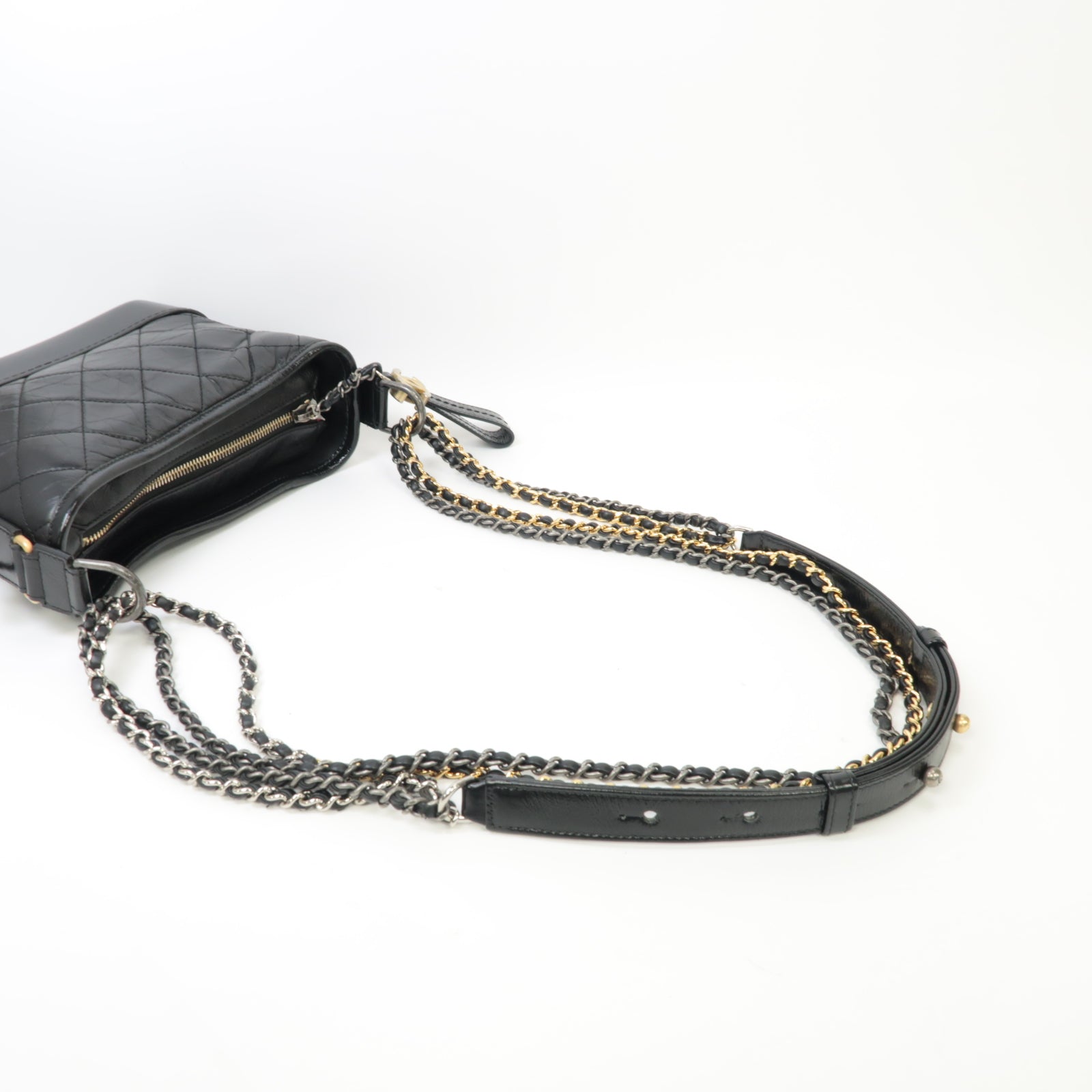CHANEL 【激減優惠】菱格Aged Calf皮革Gabrielle Small金/銀扣鏈帶肩背袋黒色