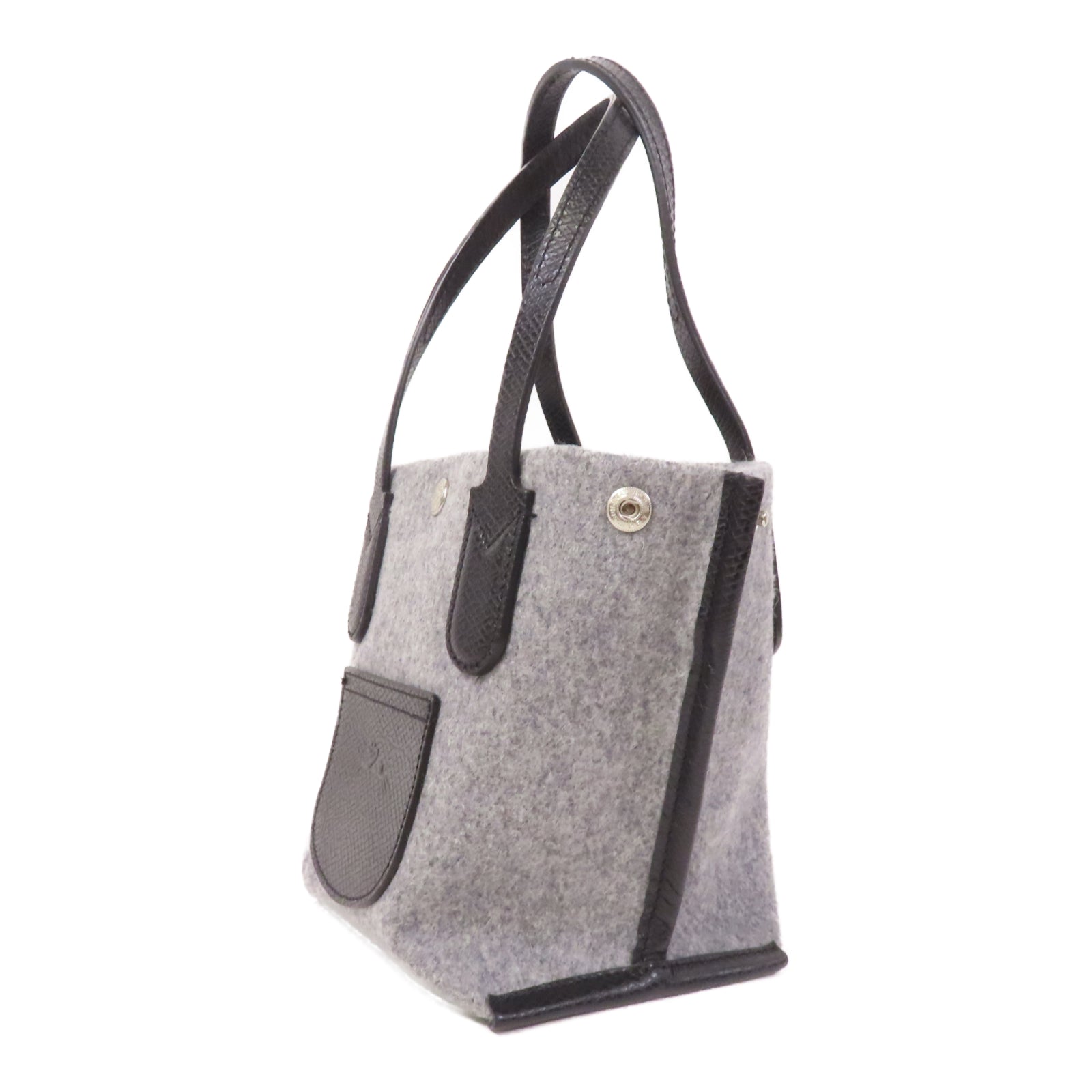 Longchamp 帆布Small Tote銀扣手挽袋灰色