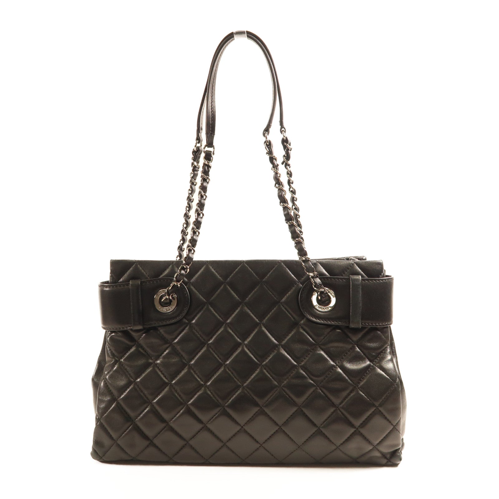 CHANEL 羊皮皮革Shoulder Bag銀扣鏈帶肩背袋黑色