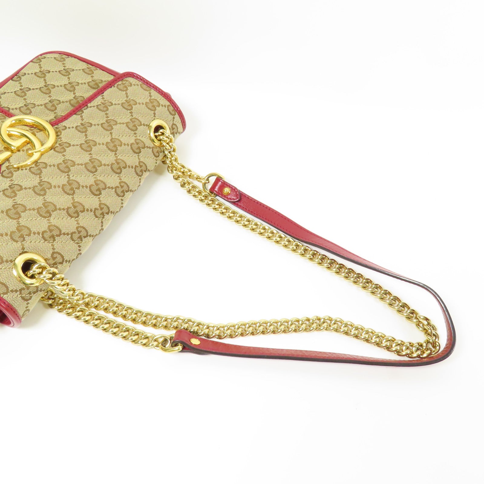 GUCCI GG GHW Marmont Bag Chain Shoulder Bag GG Canvas Brown Red