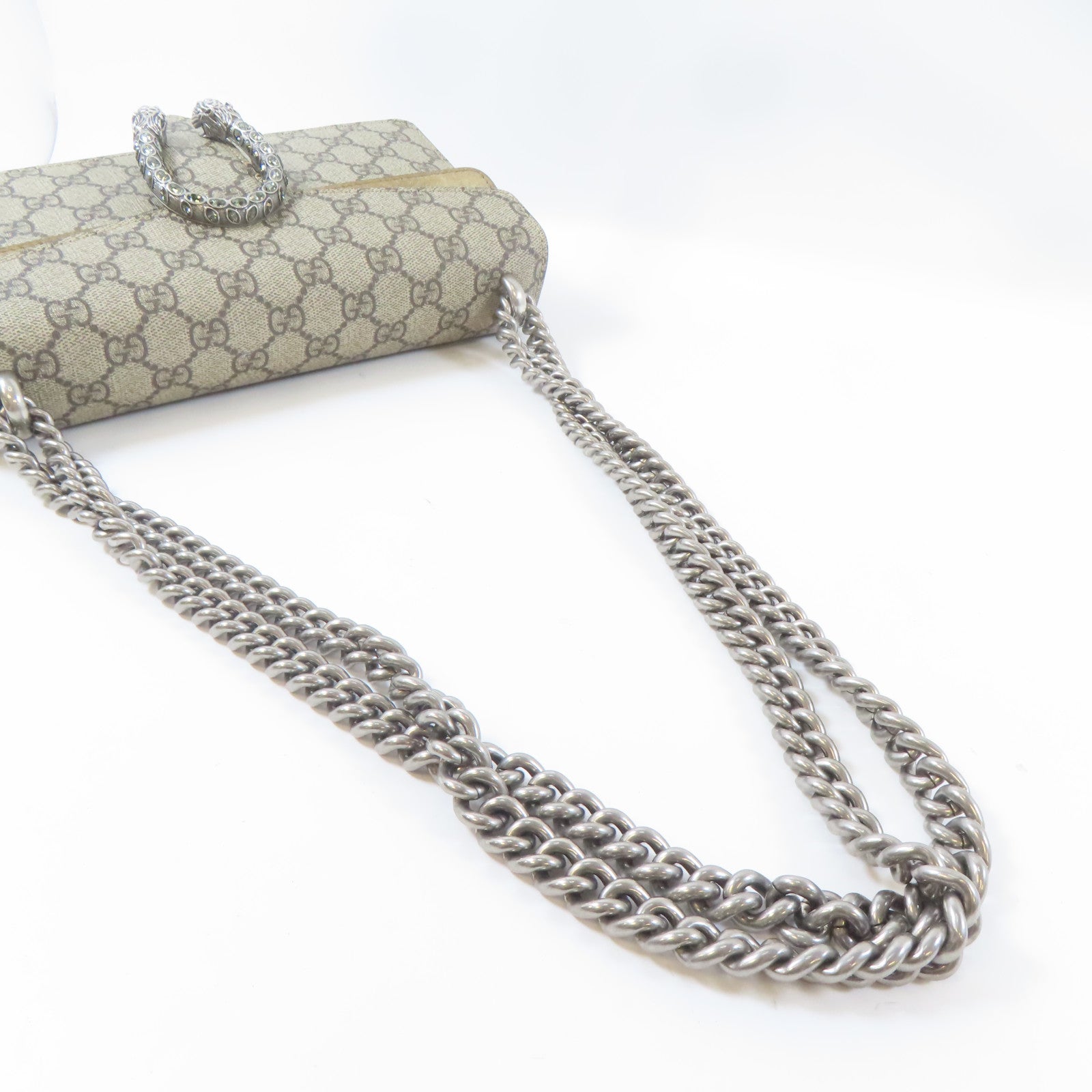 GUCCI 【激減優惠】塗層帆布Small Dionysus銀扣鏈帶肩背袋啡色