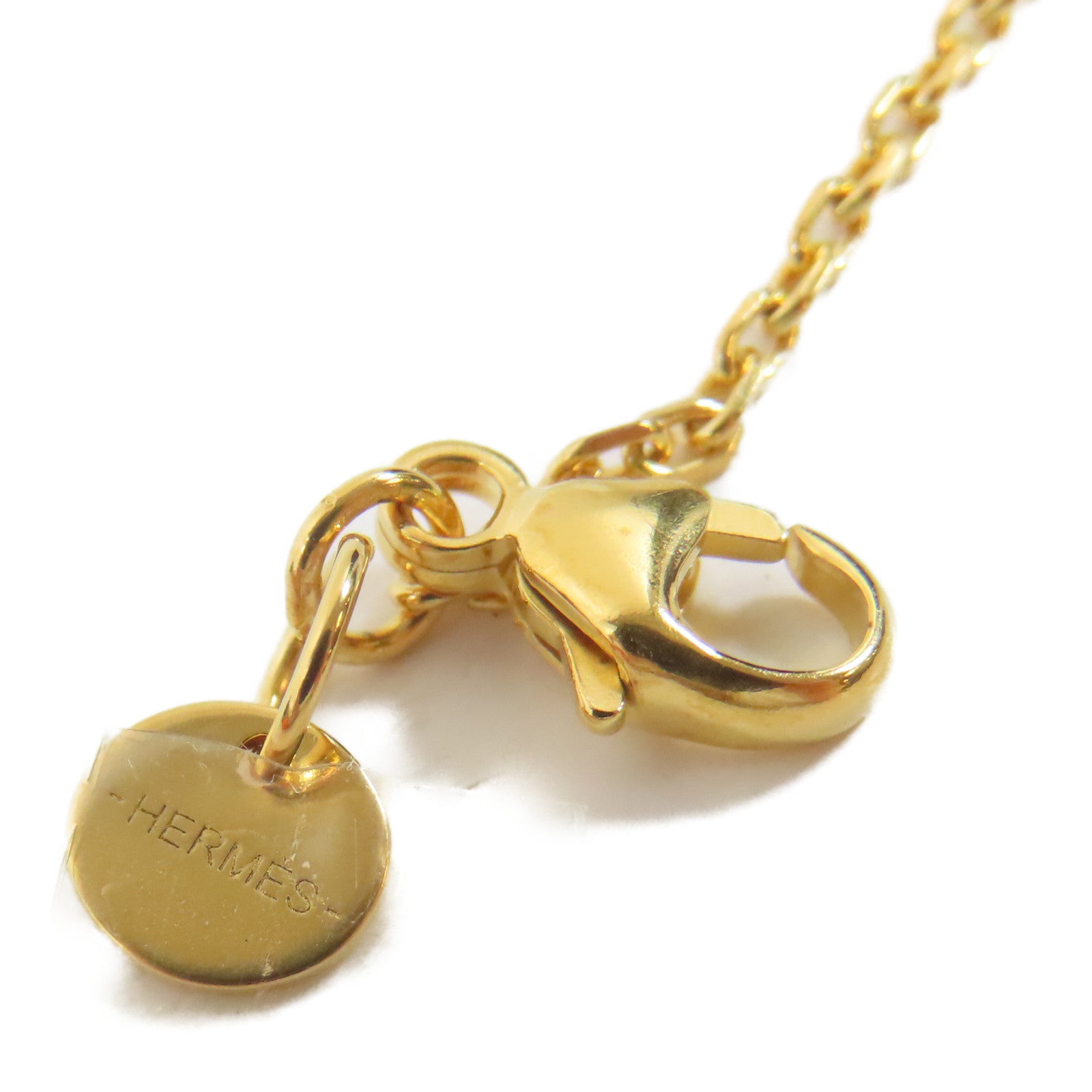 HERMES 皮革/金屬As de Coeur Pendant Necklace項鍊啡色/金色#48cm