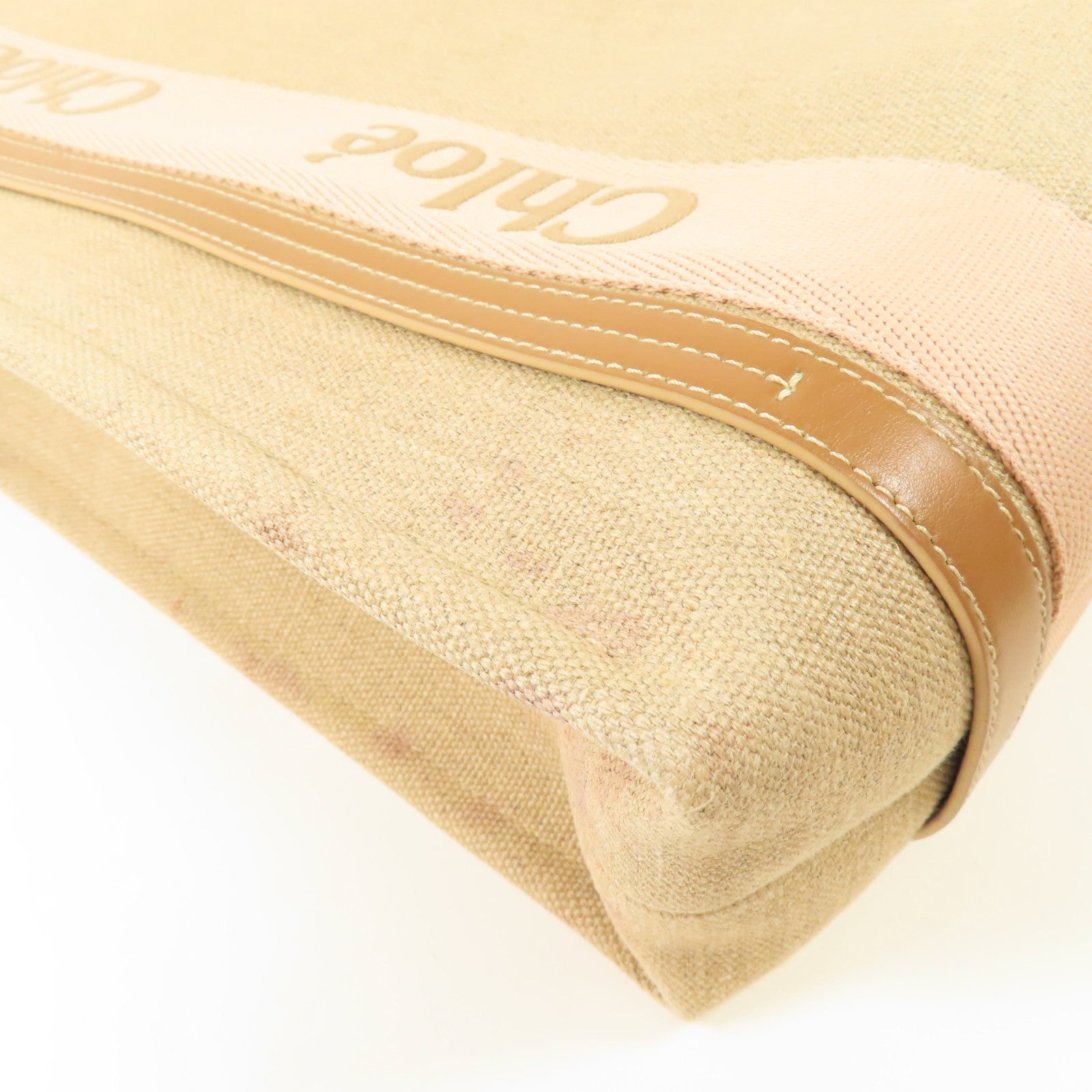 Chloe Woody Tote Bag Canvas Pink/Beige