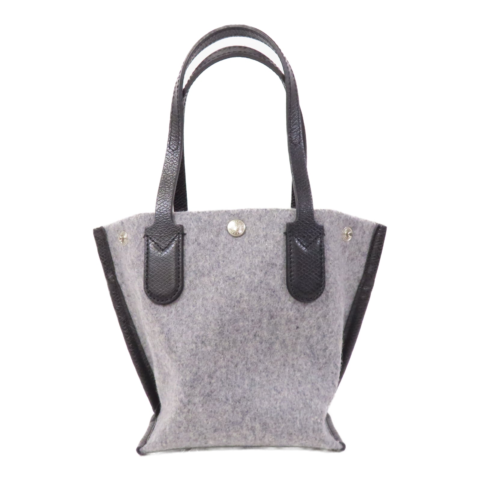 Longchamp 帆布Small Tote銀扣手挽袋灰色